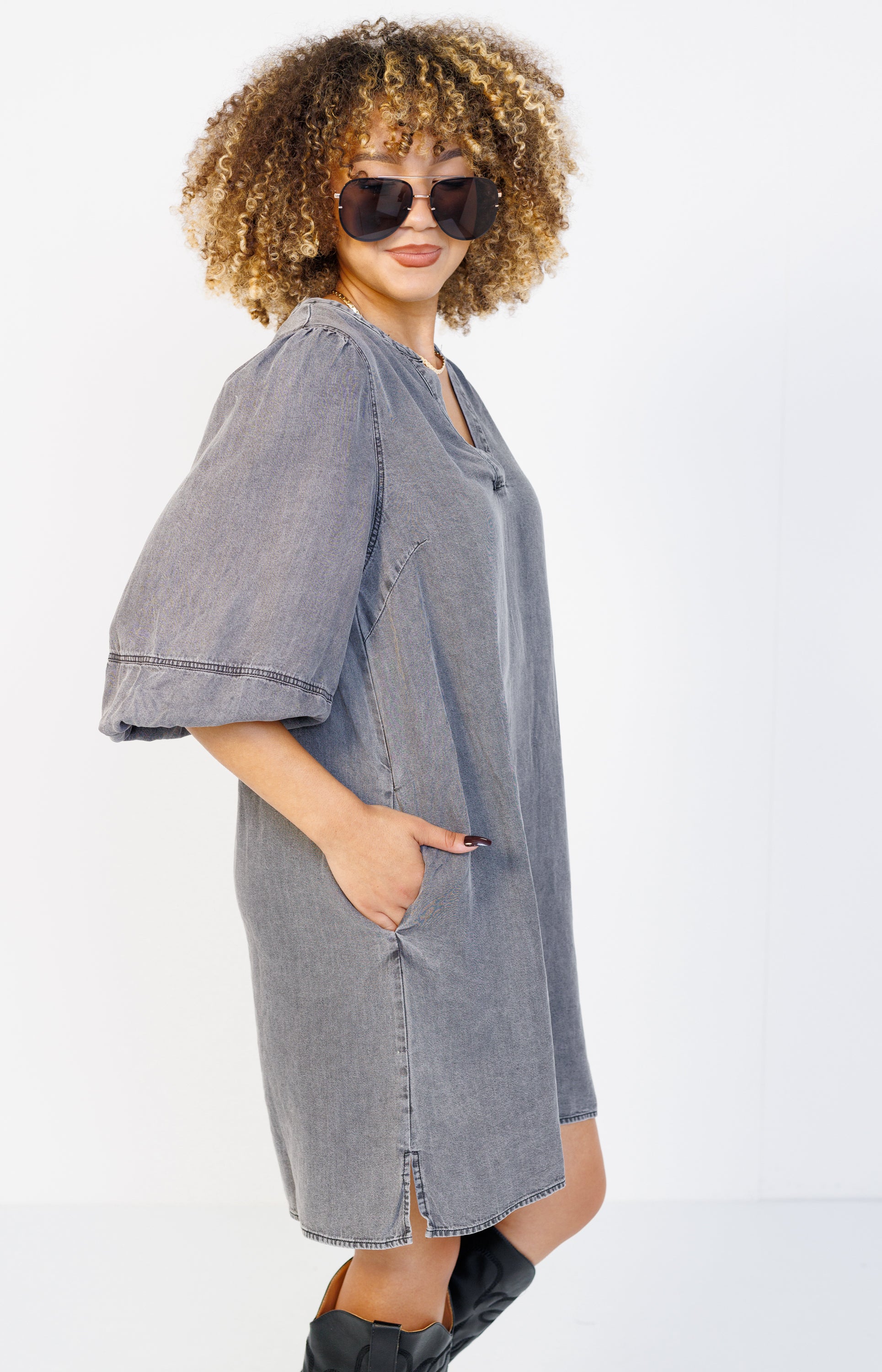 Midnight Muse Dress, BLACK DENIM