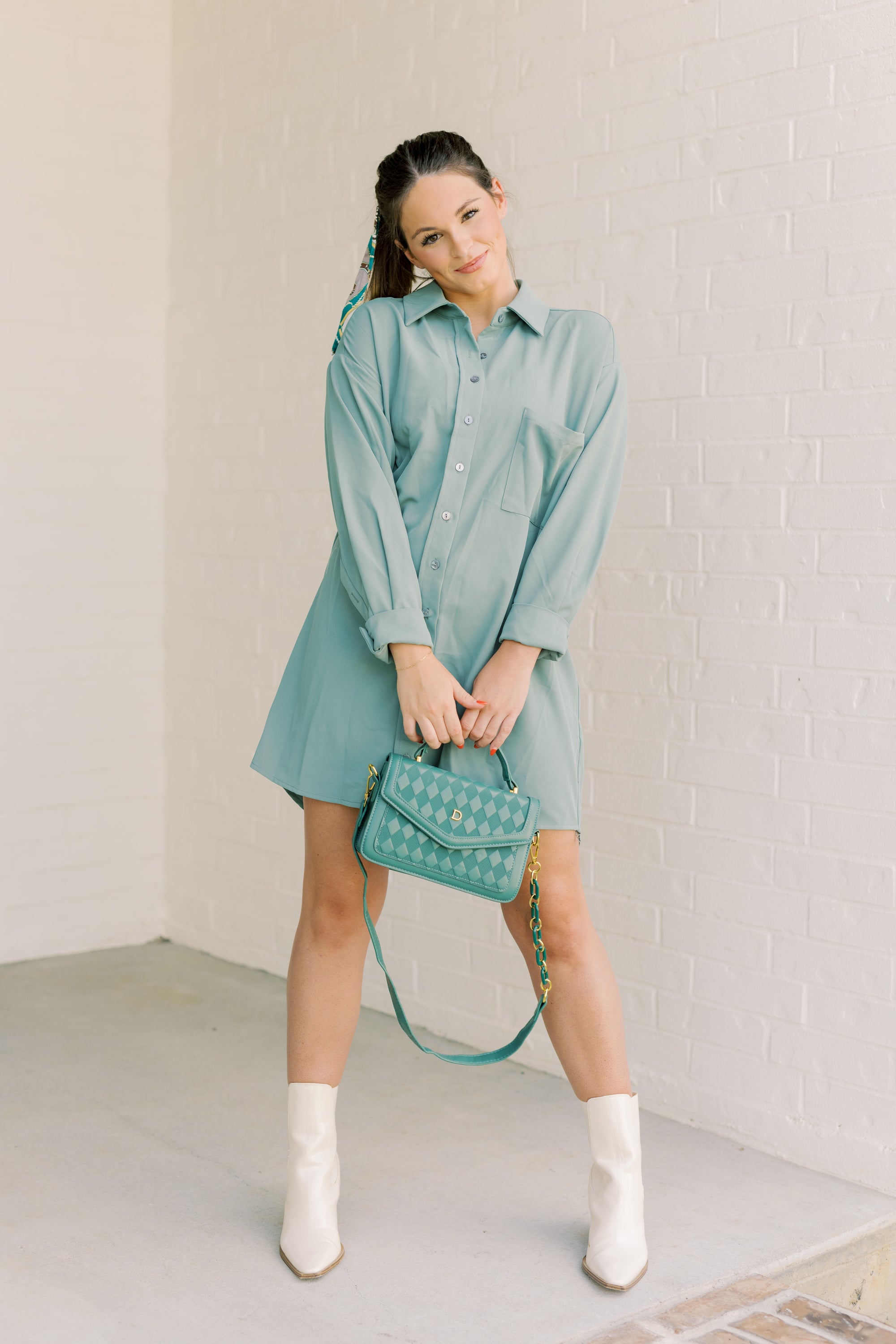 Happiness Awaits Mini Dress, ARTICHOKE