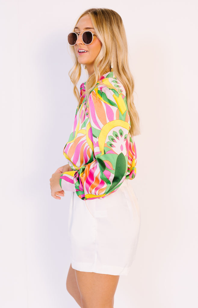 Mila Button Down Blouse, YELLOW/PINK