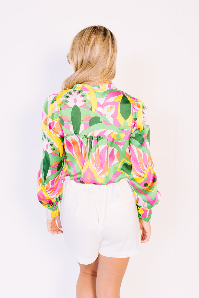 Mila Button Down Blouse, YELLOW/PINK