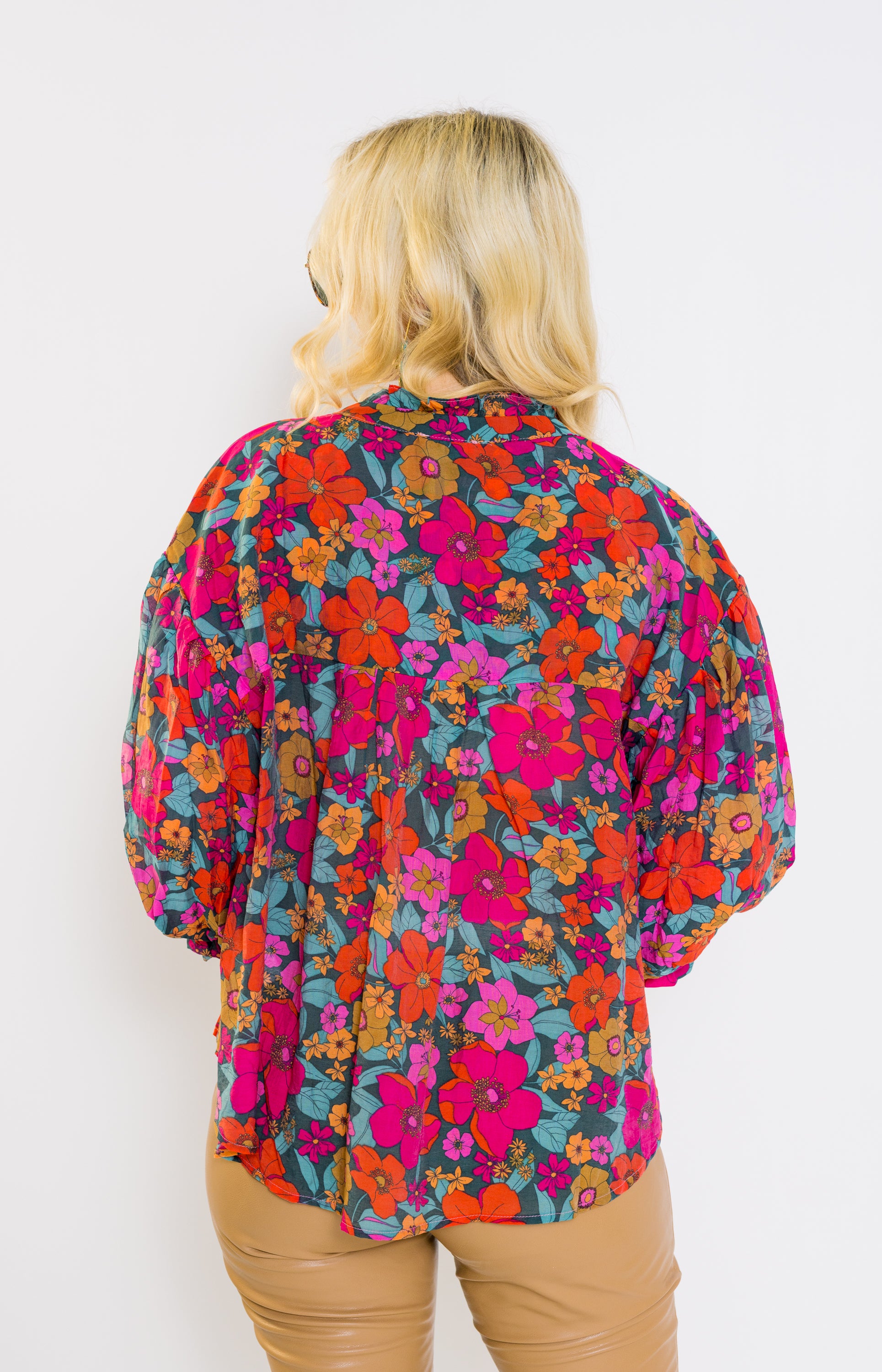 Stunning Blossoms Blouse, TEAL FUCHSIA MULTI