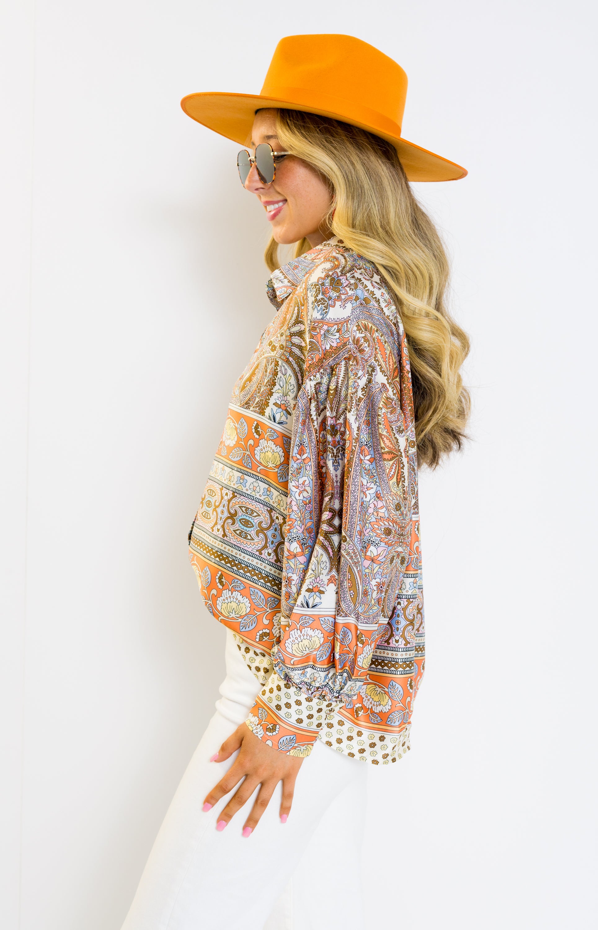 Down Memory Lane Blouse, BROWN MULTI