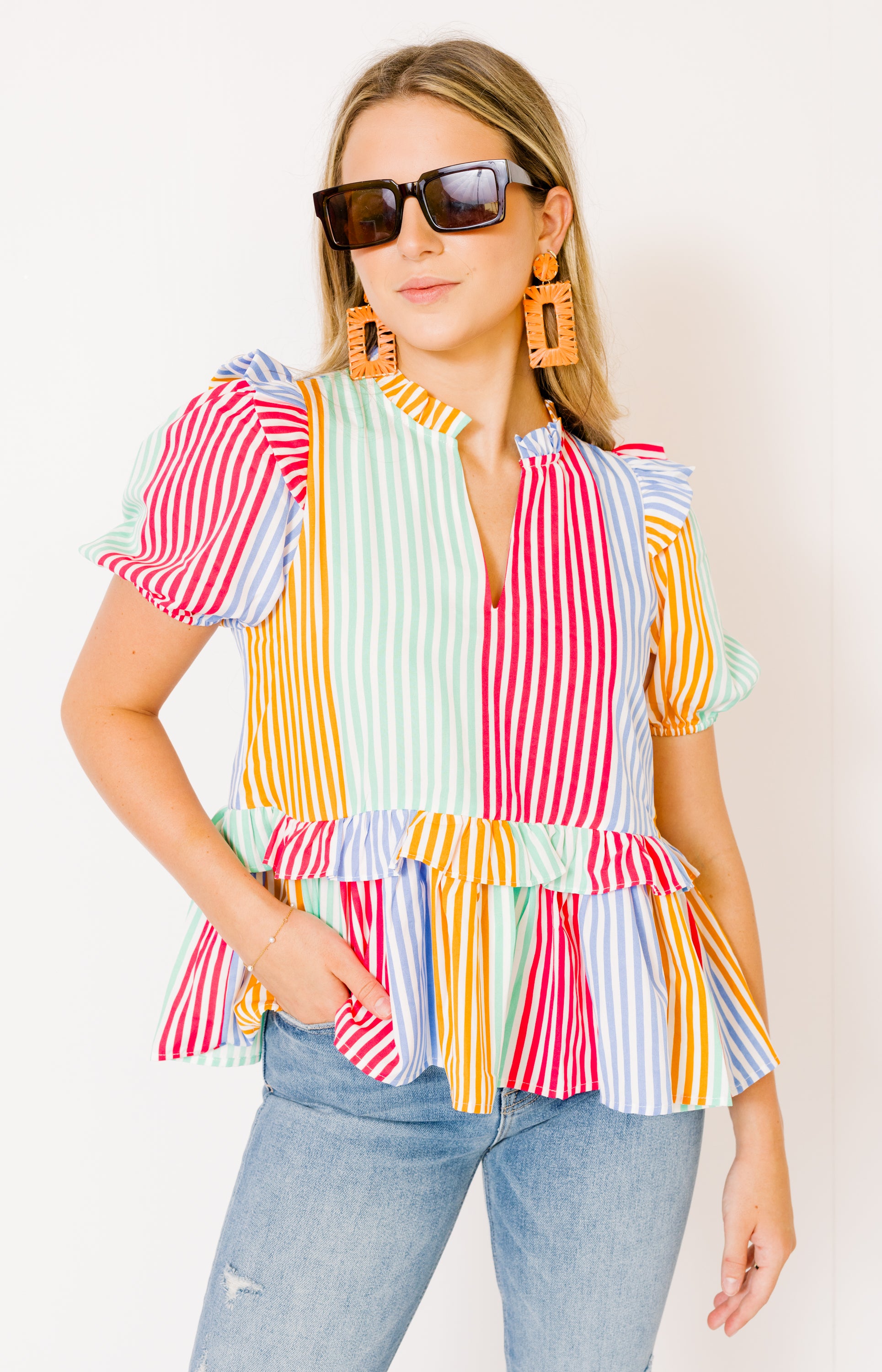 THML: Peplum Ruffle Top, MUSTARD