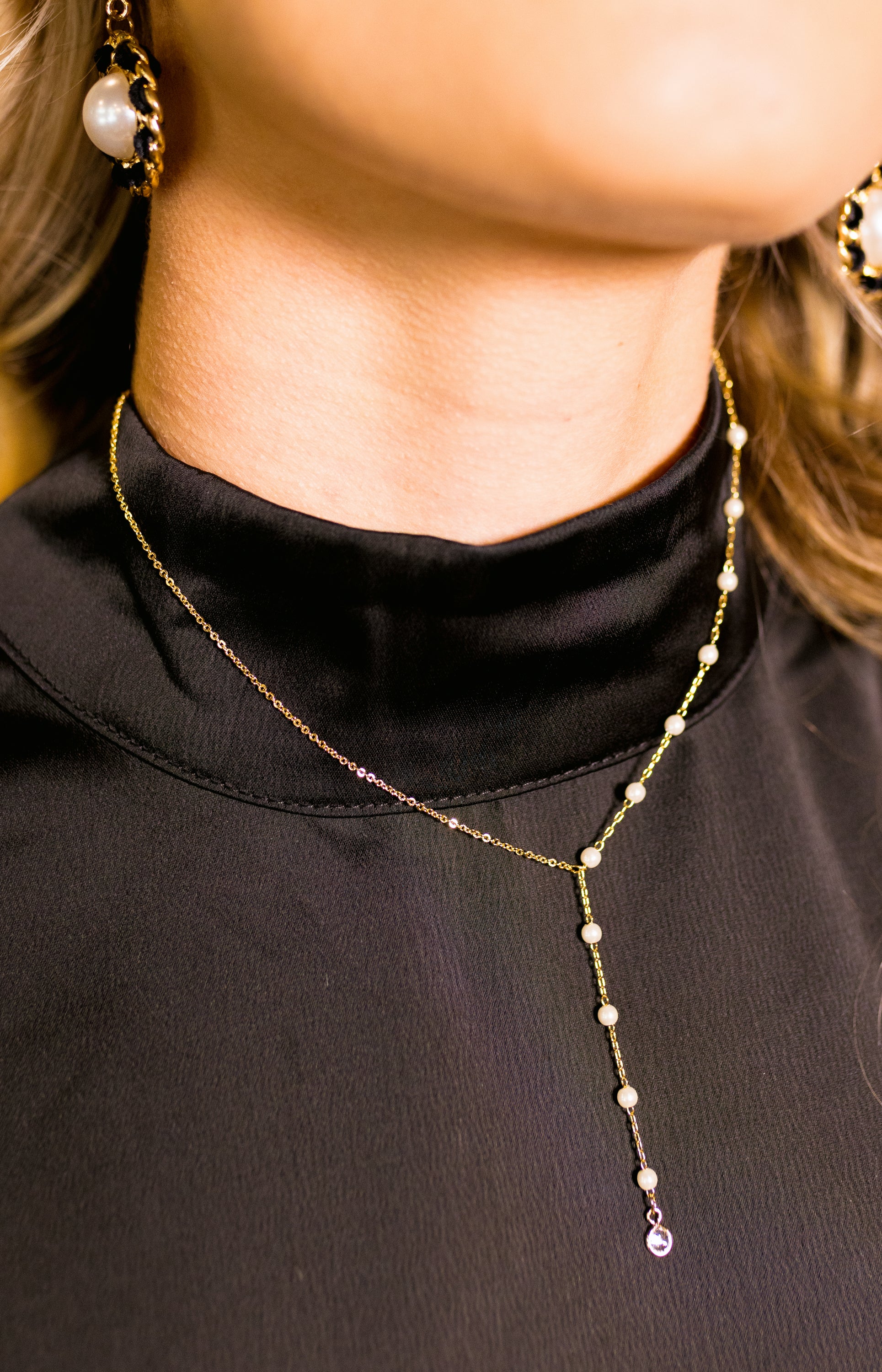Small Pearl Chain Necklace, GOLD