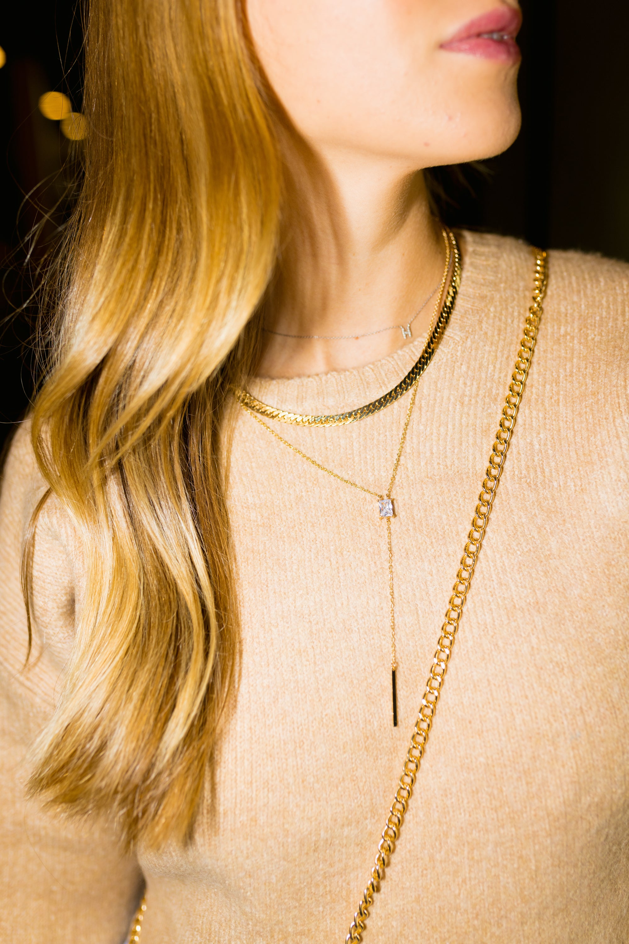 Snake Chain Layered Necklace, GOLD