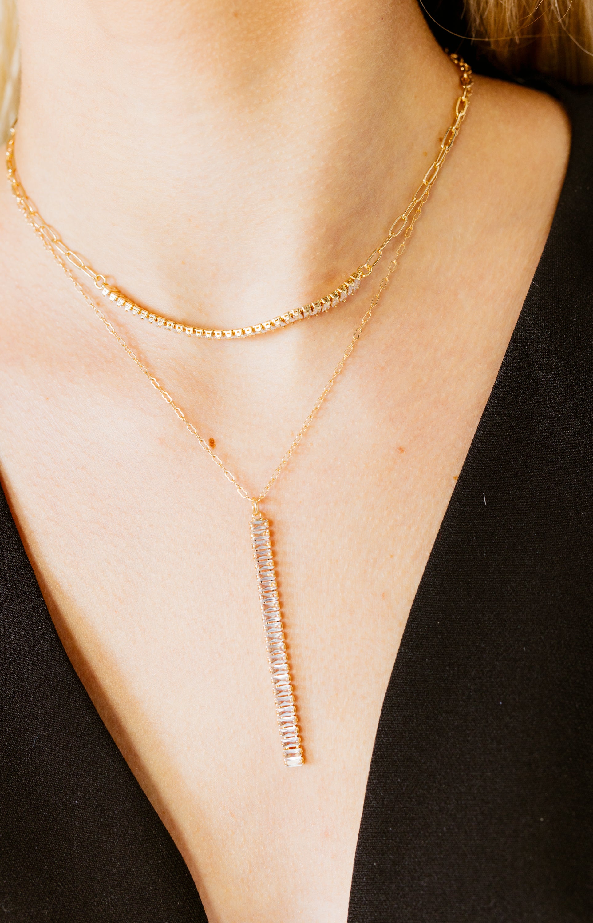 Crystal Drop Necklace, GOLD