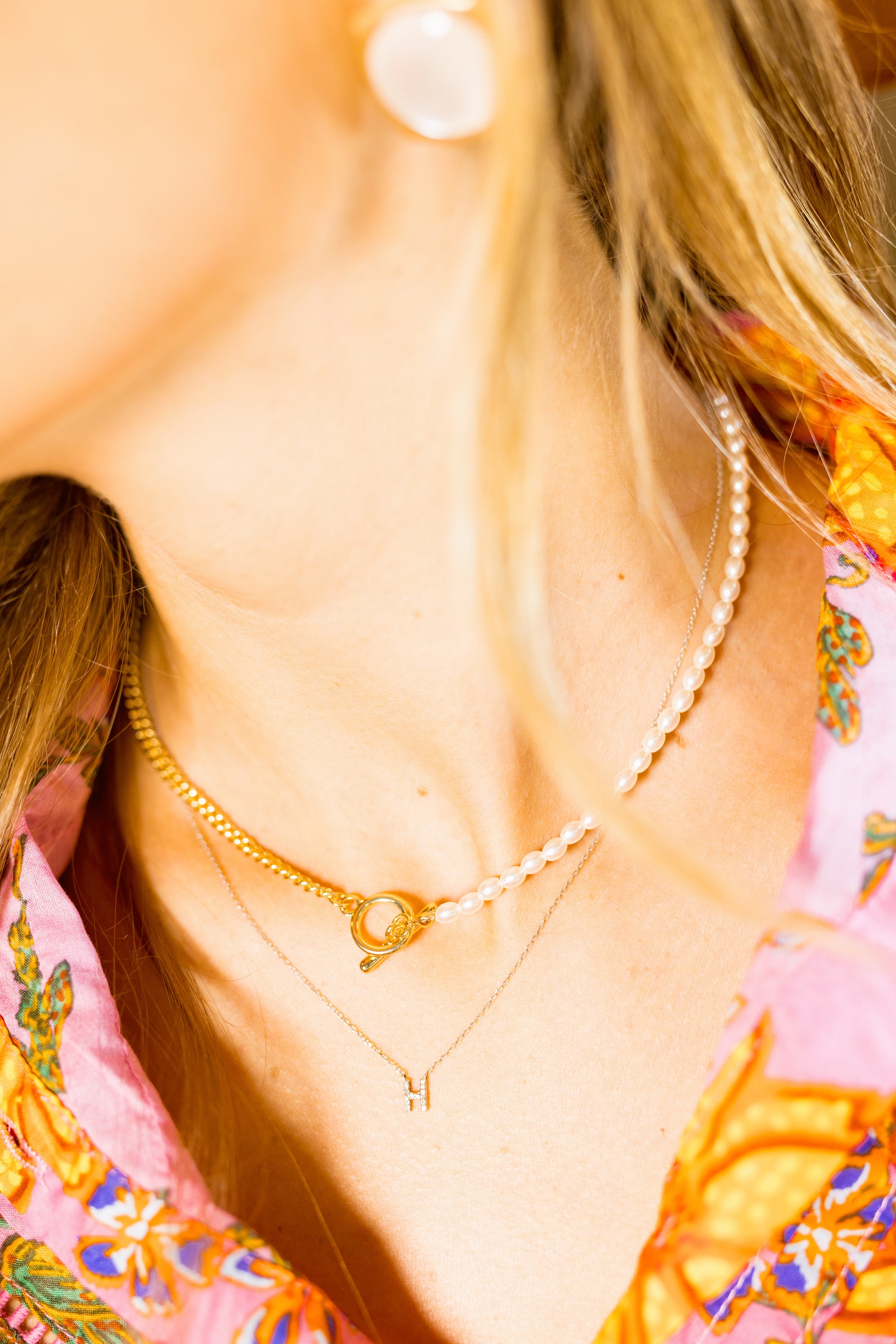 Pearl and Chain Necklace, GOLD/CREAM