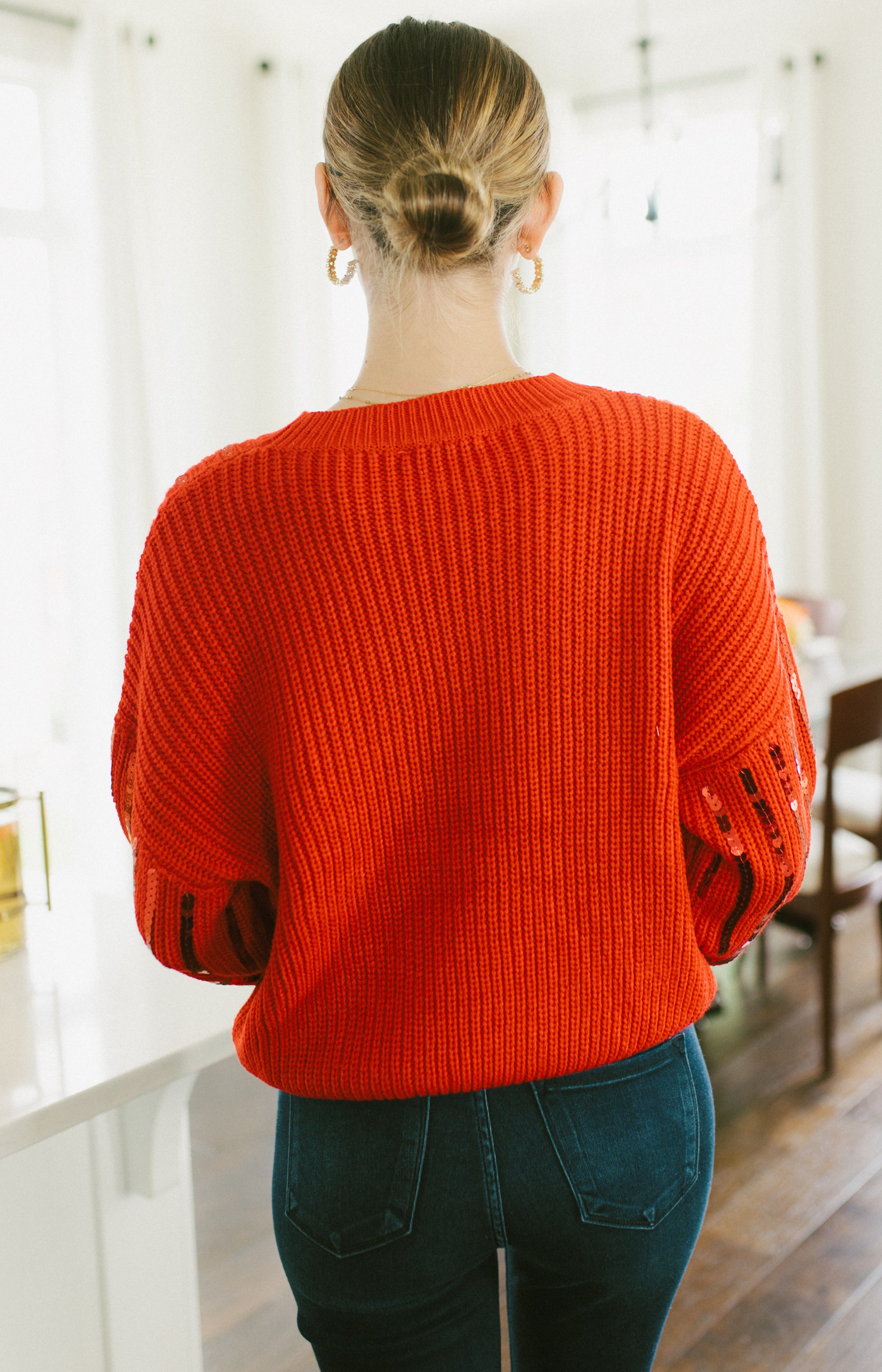 Reign Sequin Drop Sweater, RED