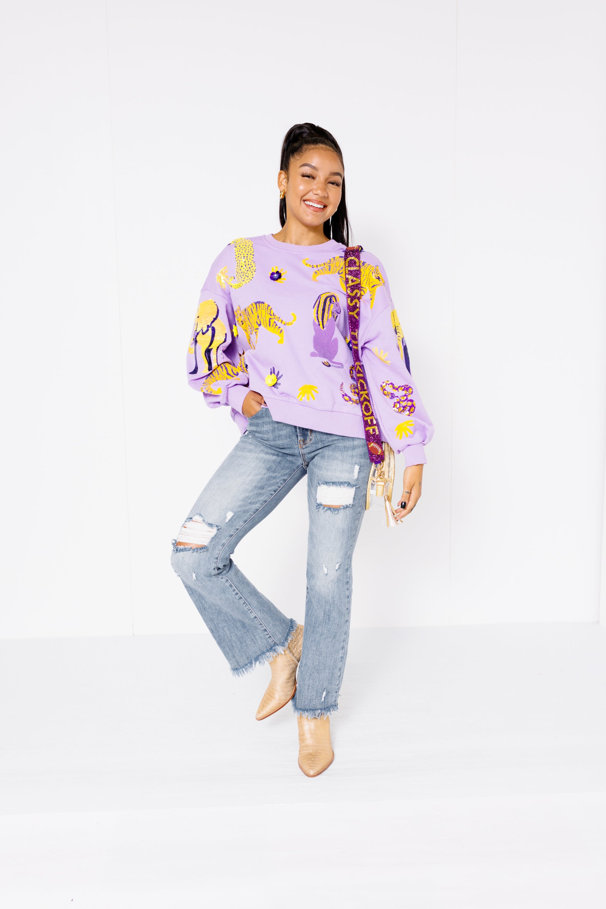 Queen of Sparkles: Animal Sweatshirt, LAVENDER