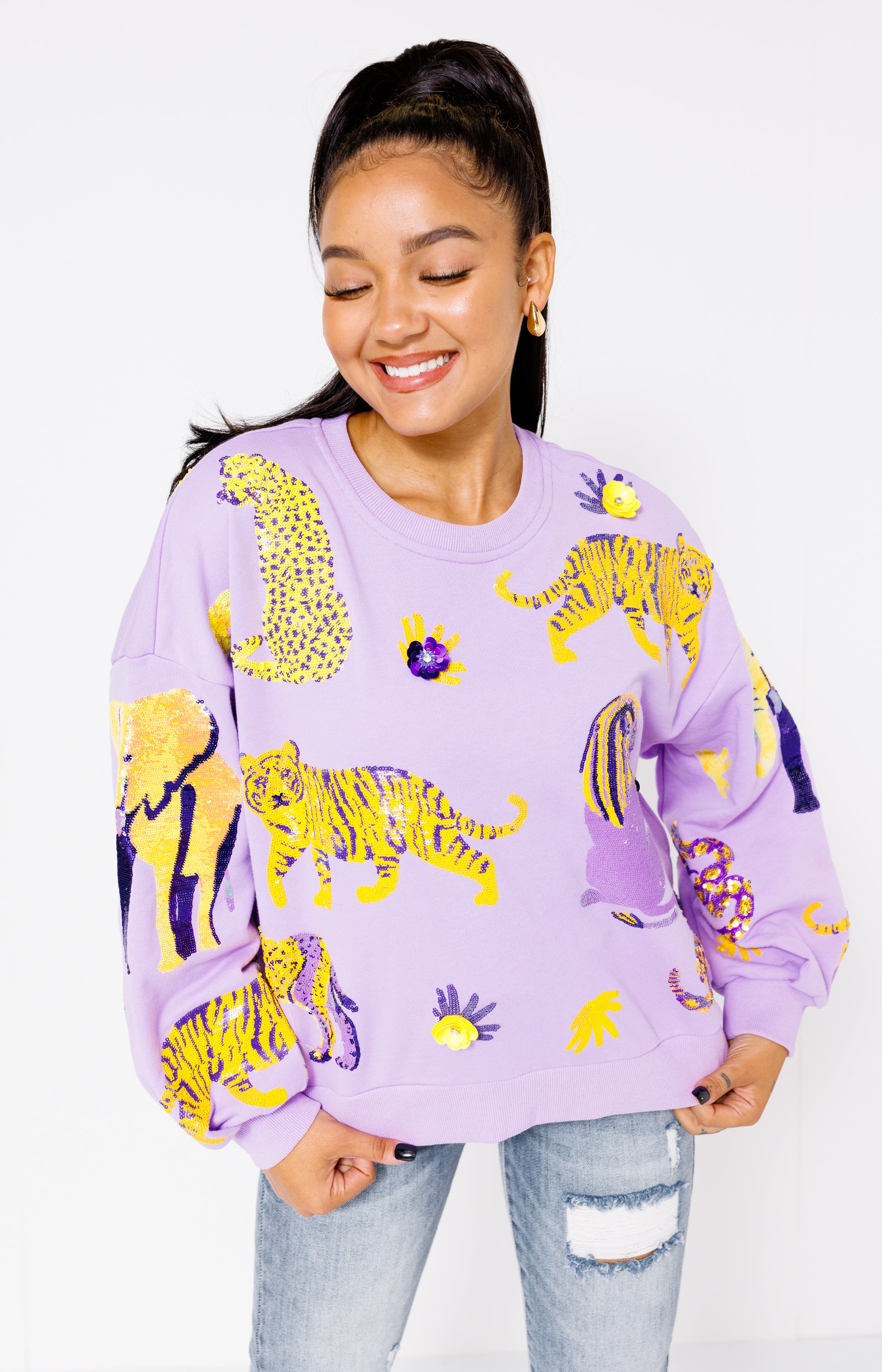 Queen of Sparkles: Animal Sweatshirt, LAVENDER