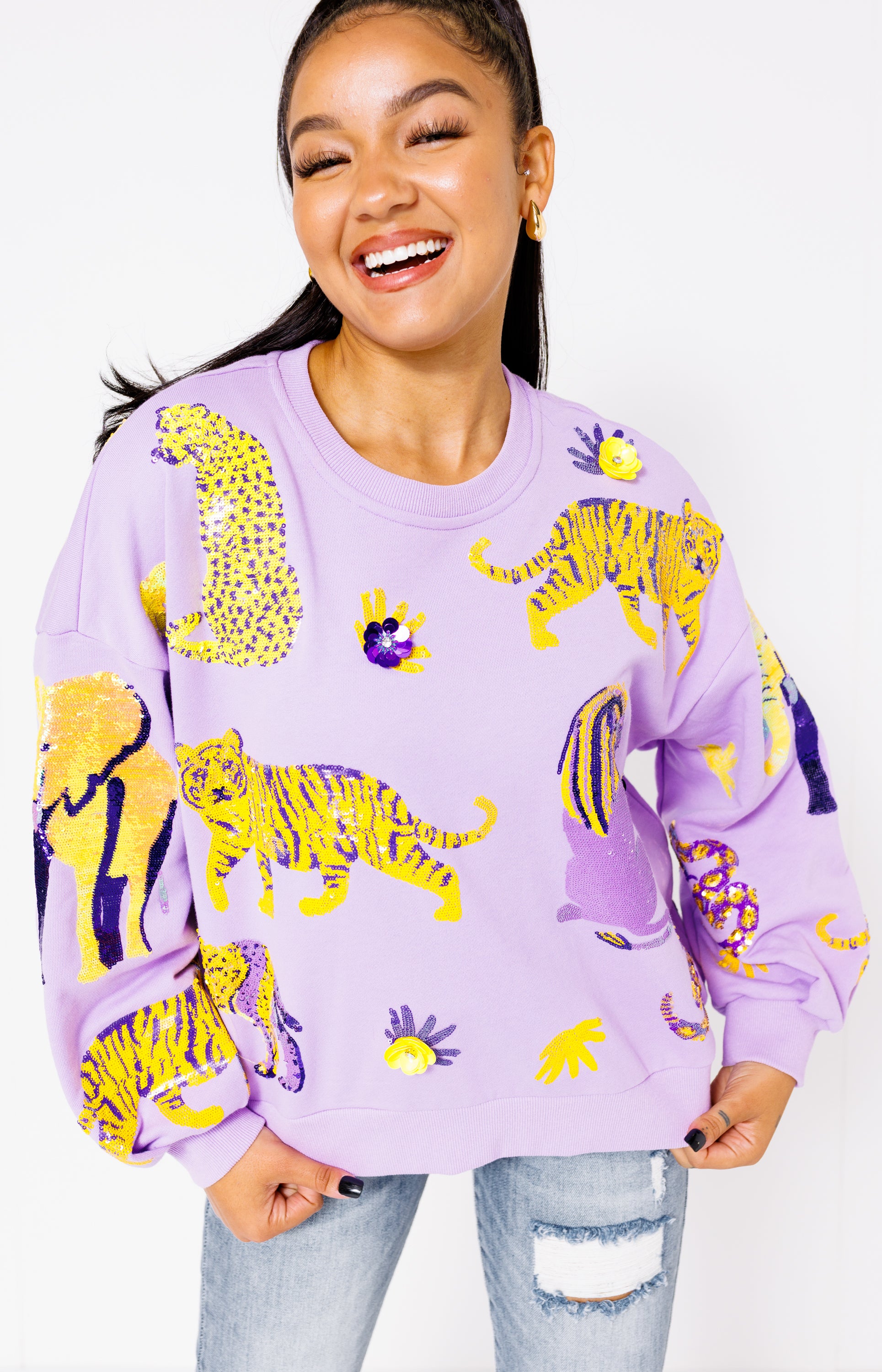 Queen of Sparkles: Animal Sweatshirt, LAVENDER