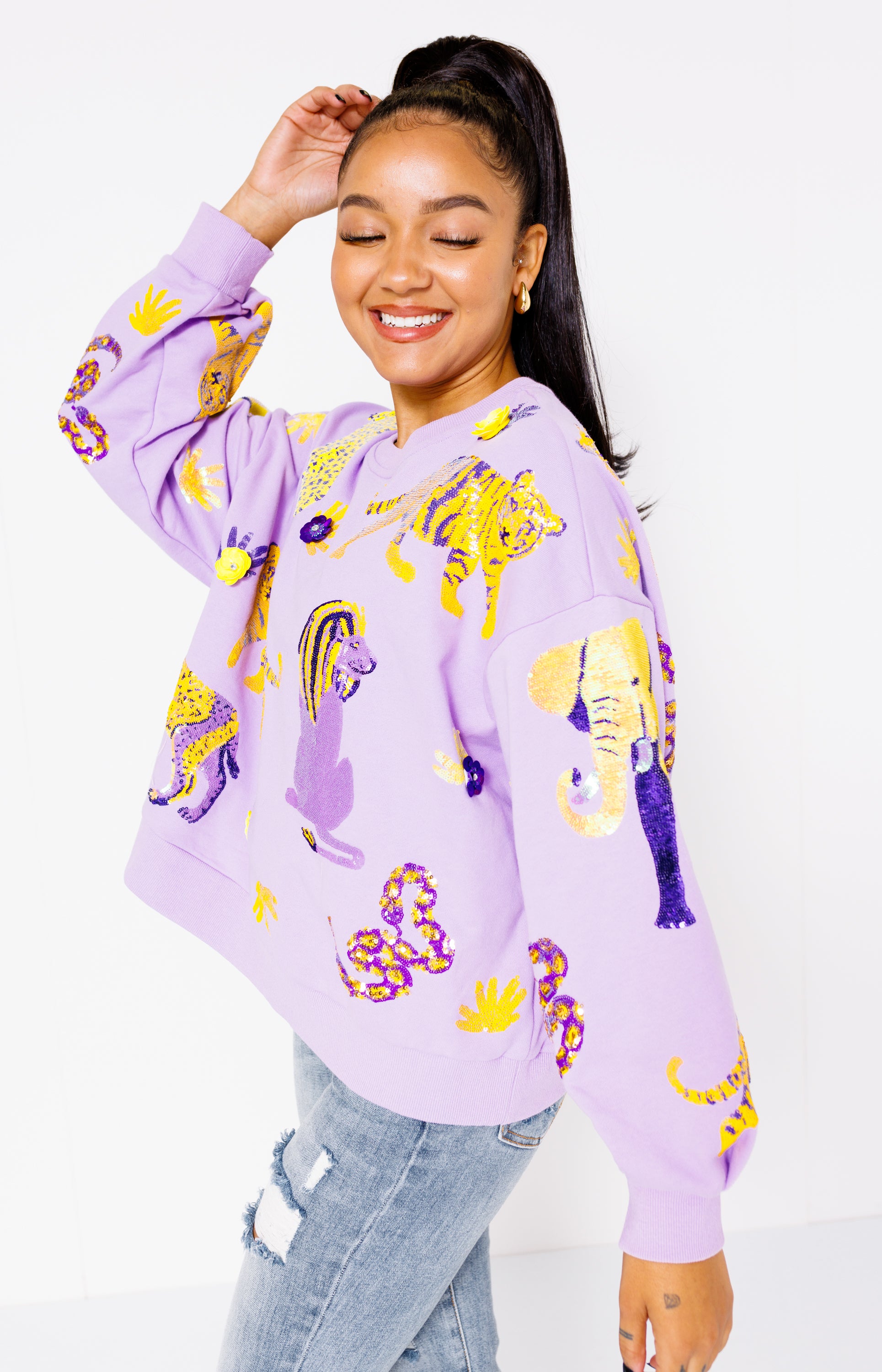 Queen of Sparkles: Animal Sweatshirt, LAVENDER