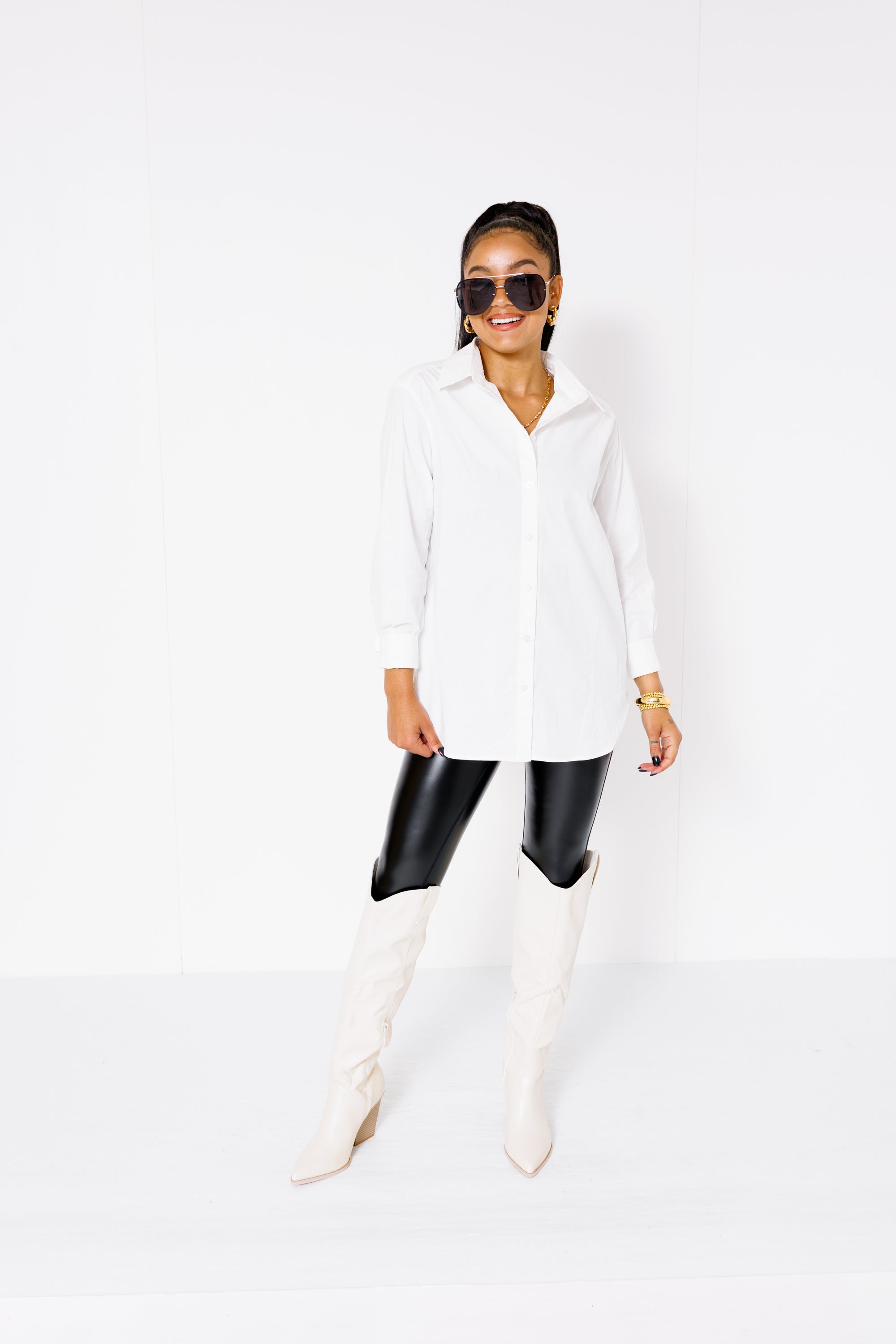 Classic Allure Button Down Shirt, OFF WHITE
