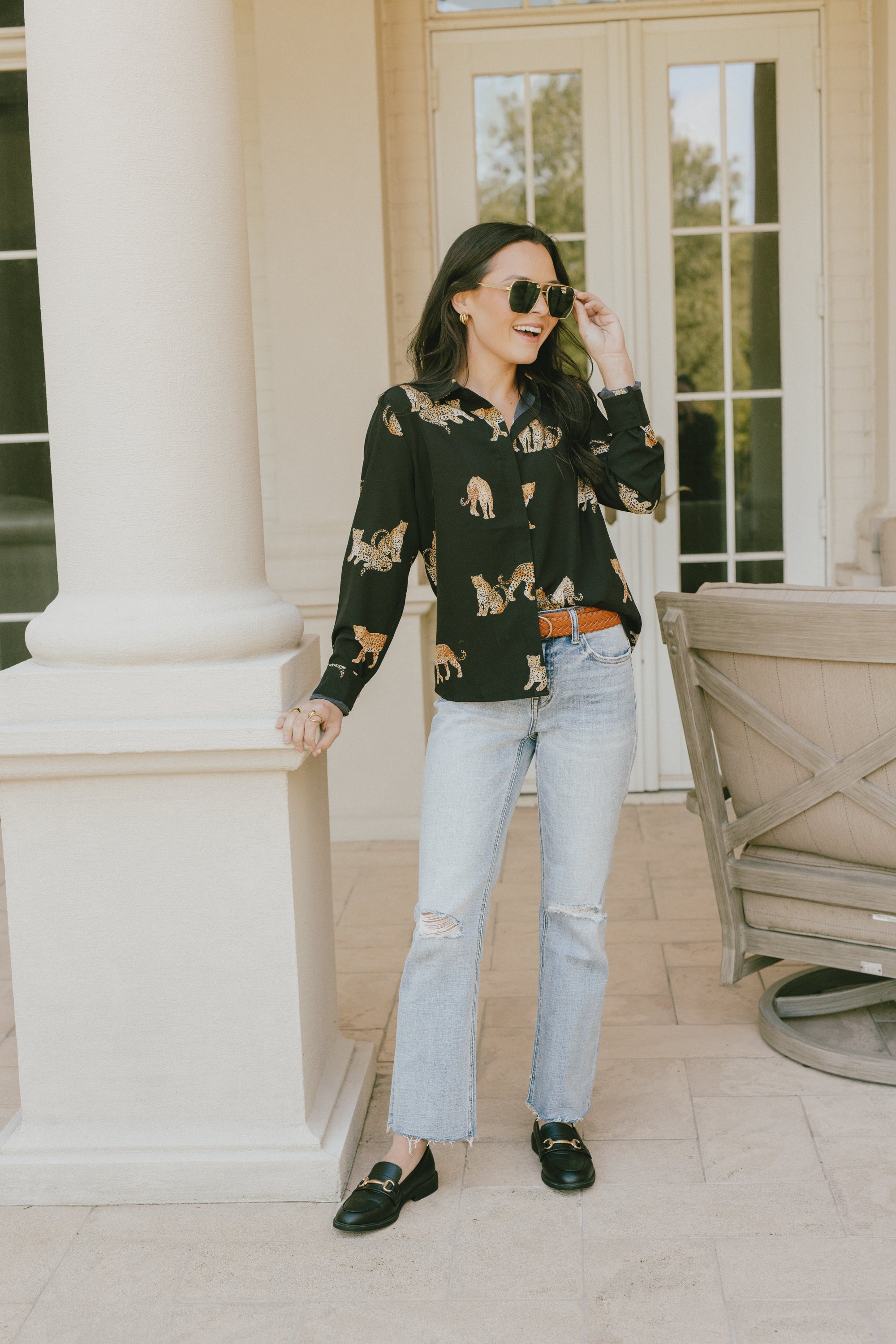 THML: Wild Allure Button Down Top, BLACK