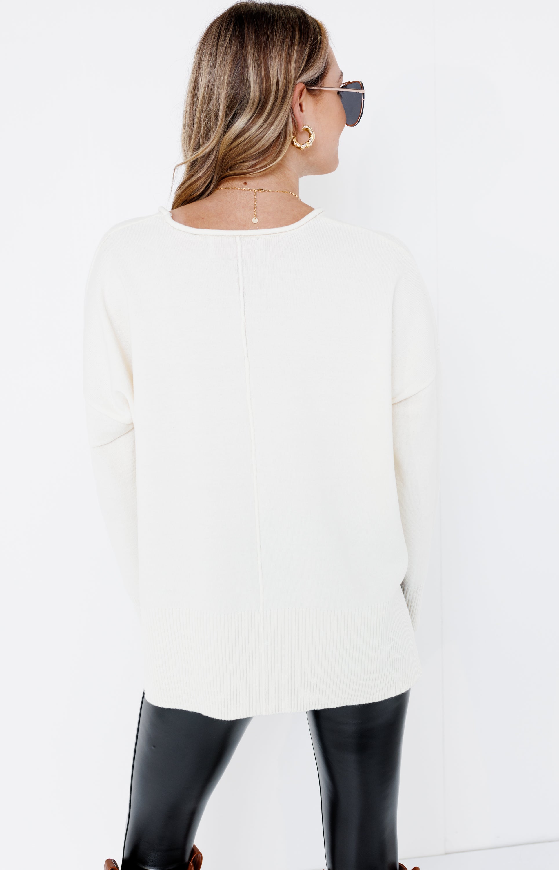 Cozy Cascade Knit Sweater Top, CREAM