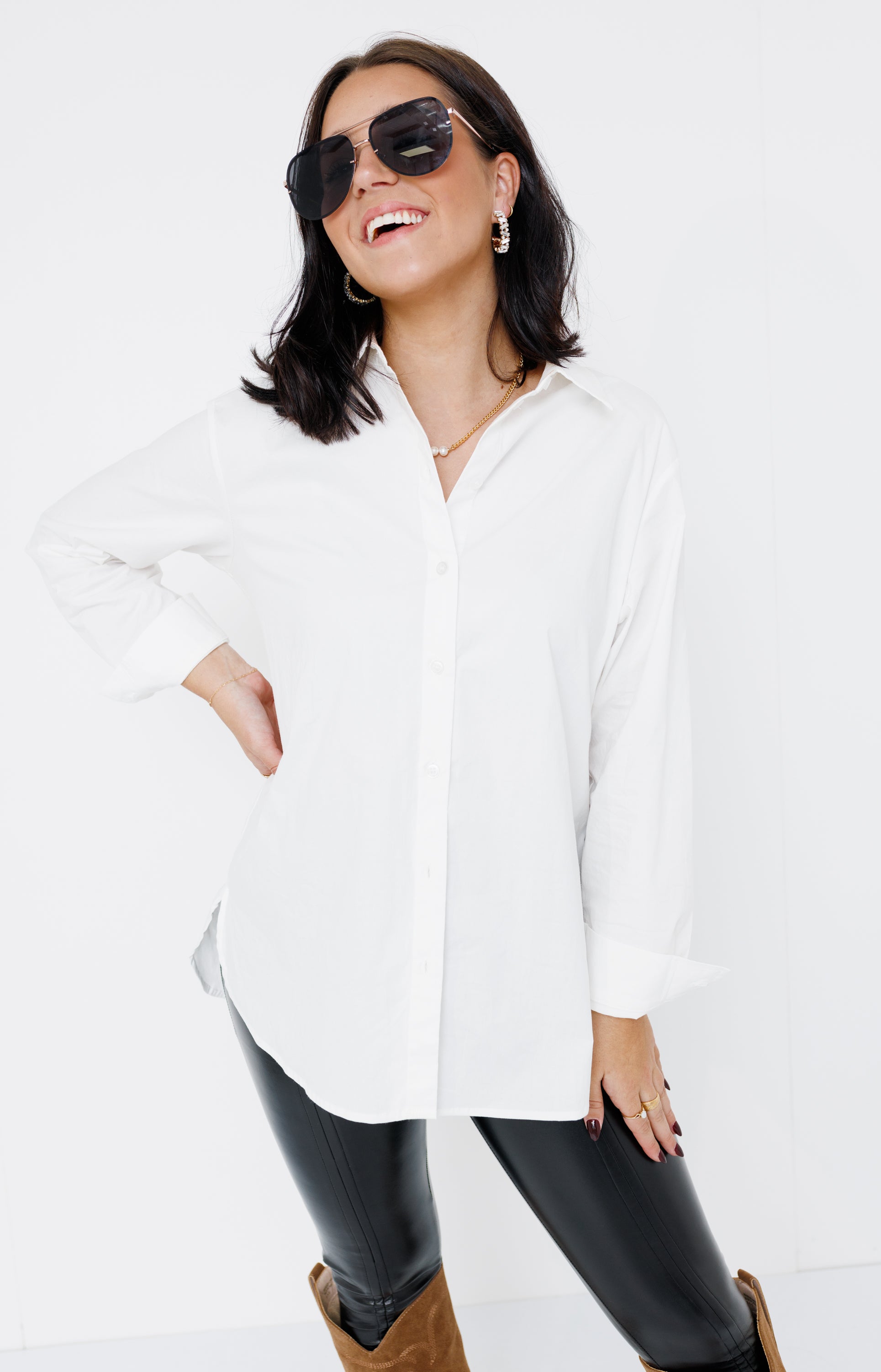Classic Allure Button Down Shirt, OFF WHITE