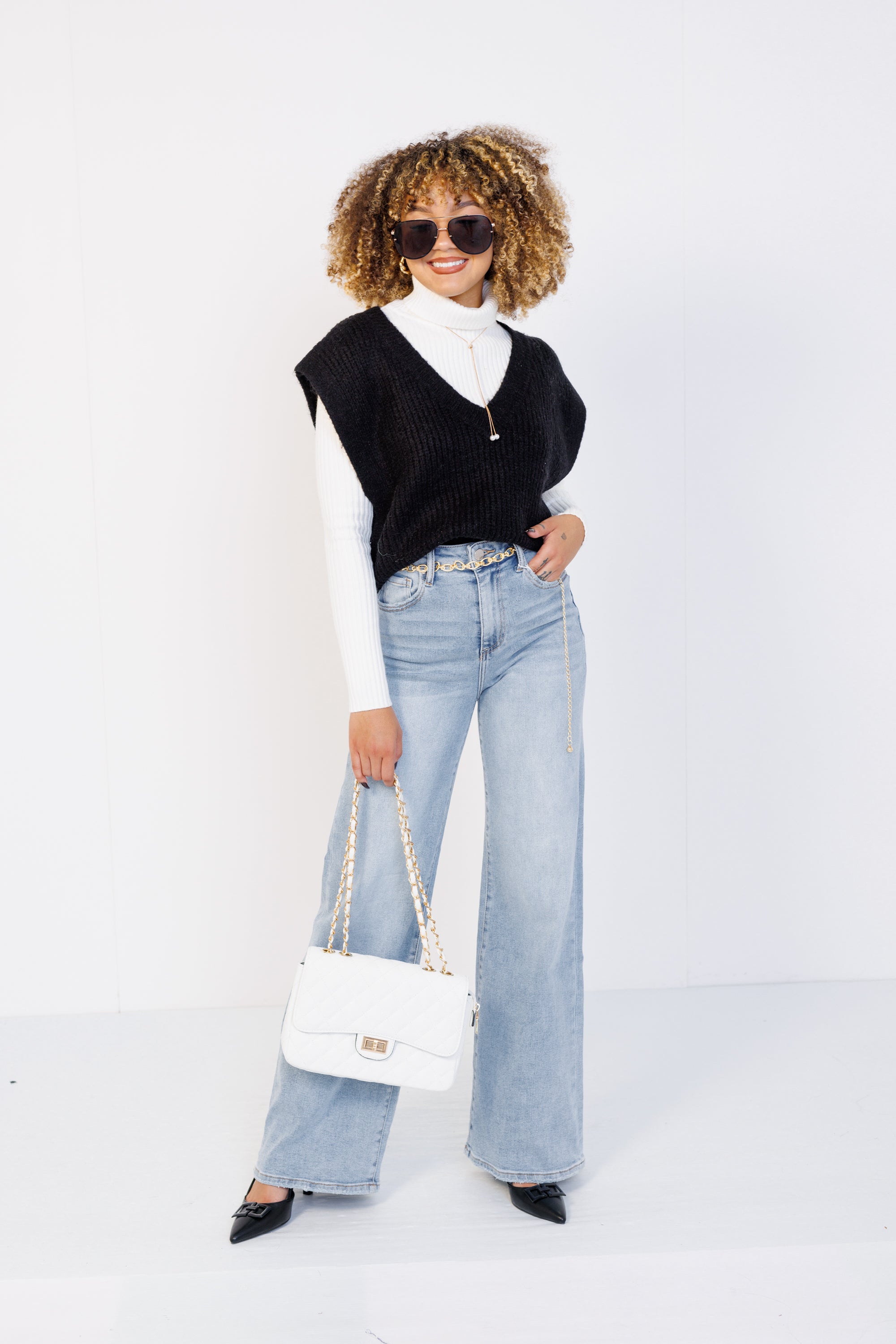 Sassy Comfort Sweater Vest, BLACK
