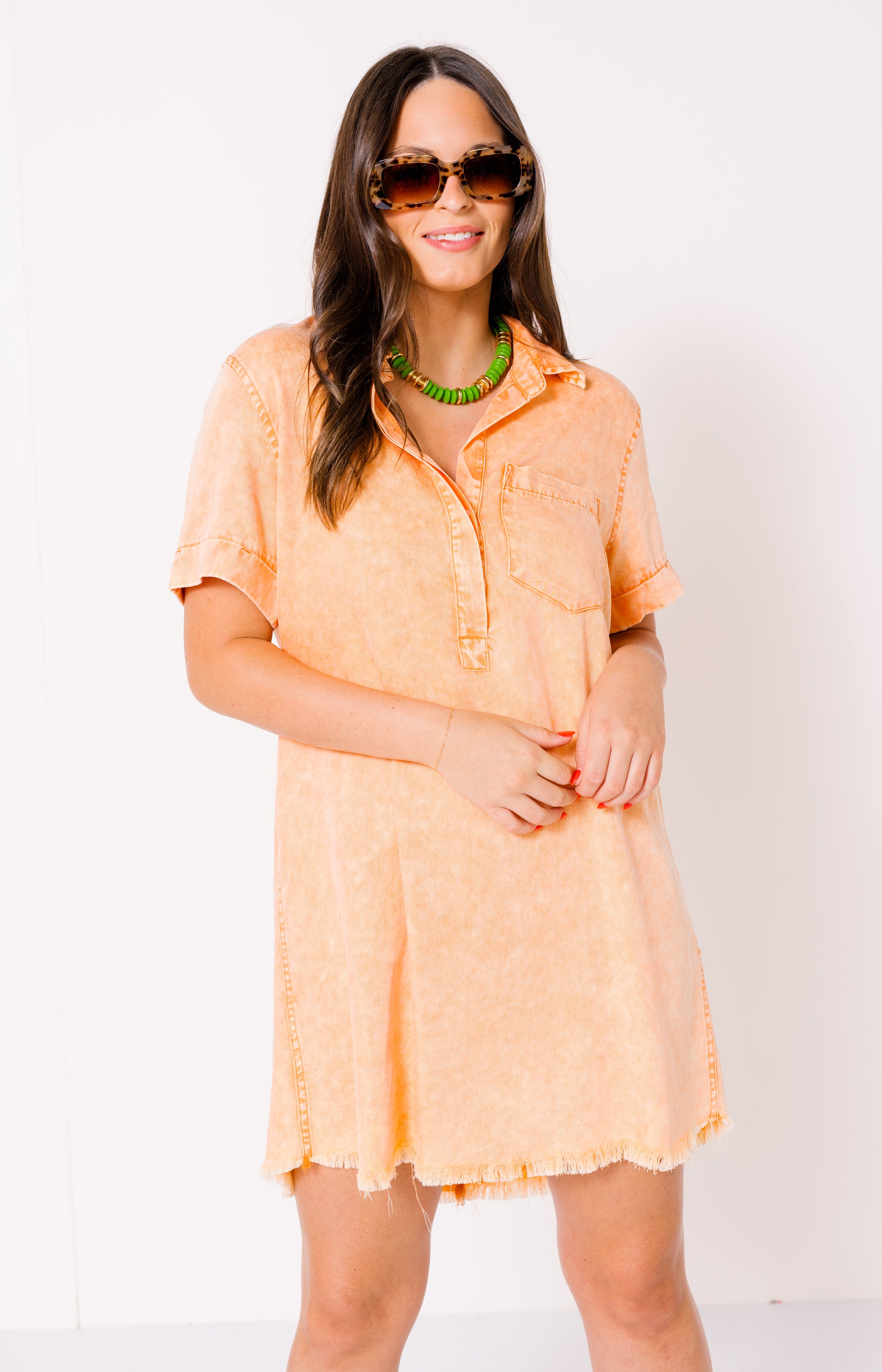 Claim to Fame Denim Mini Dress, WASHED TANGERINE
