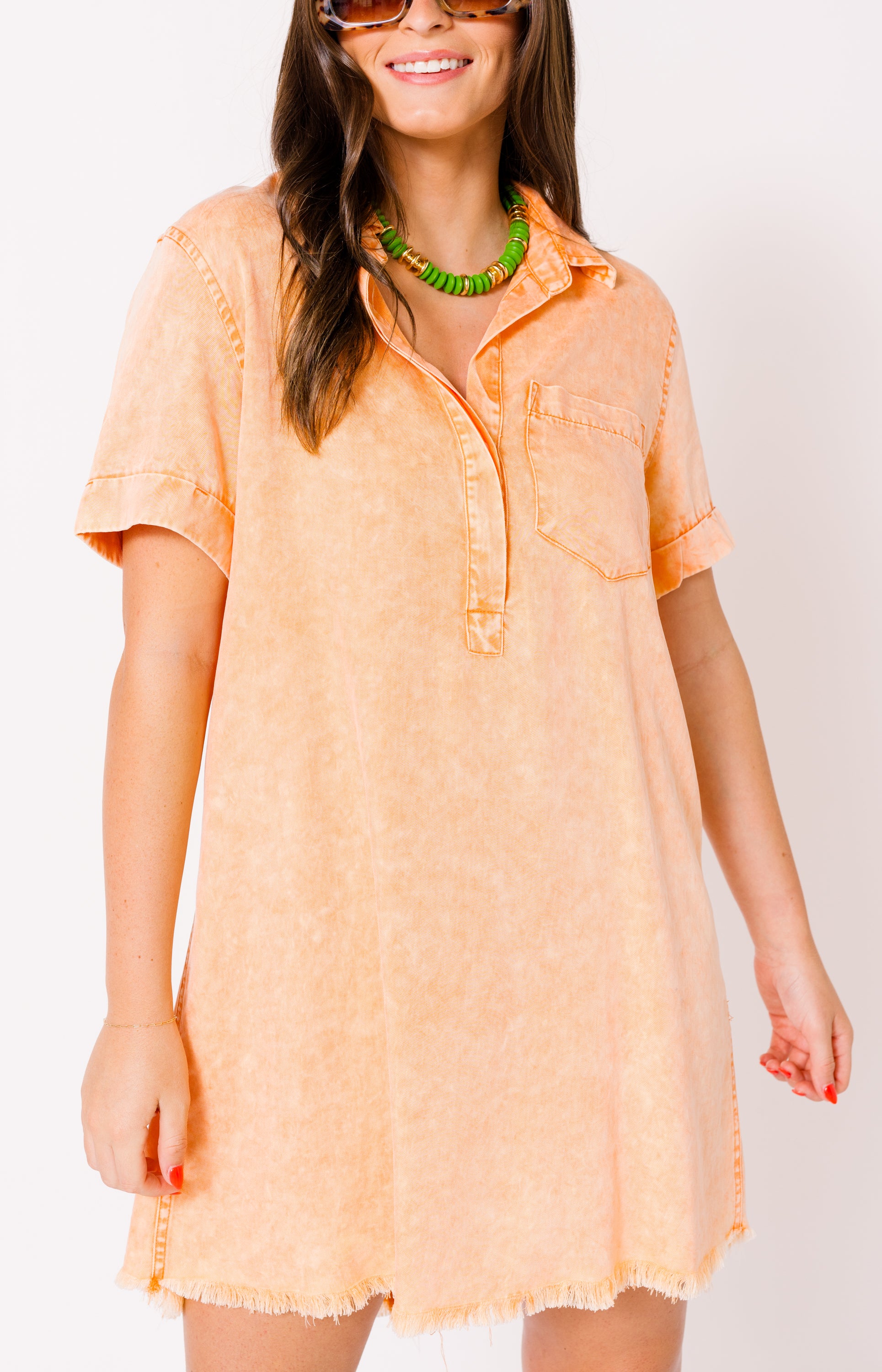 Claim to Fame Denim Mini Dress, WASHED TANGERINE