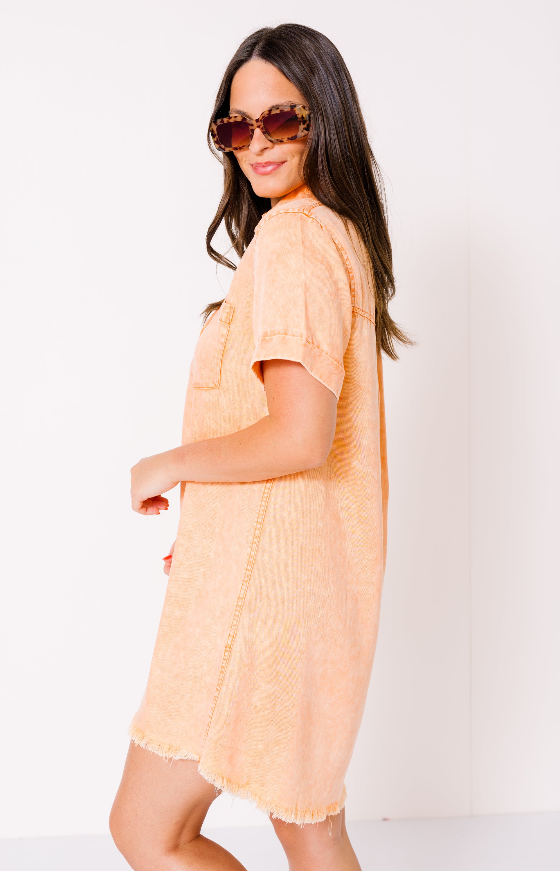 Claim to Fame Denim Mini Dress, WASHED TANGERINE