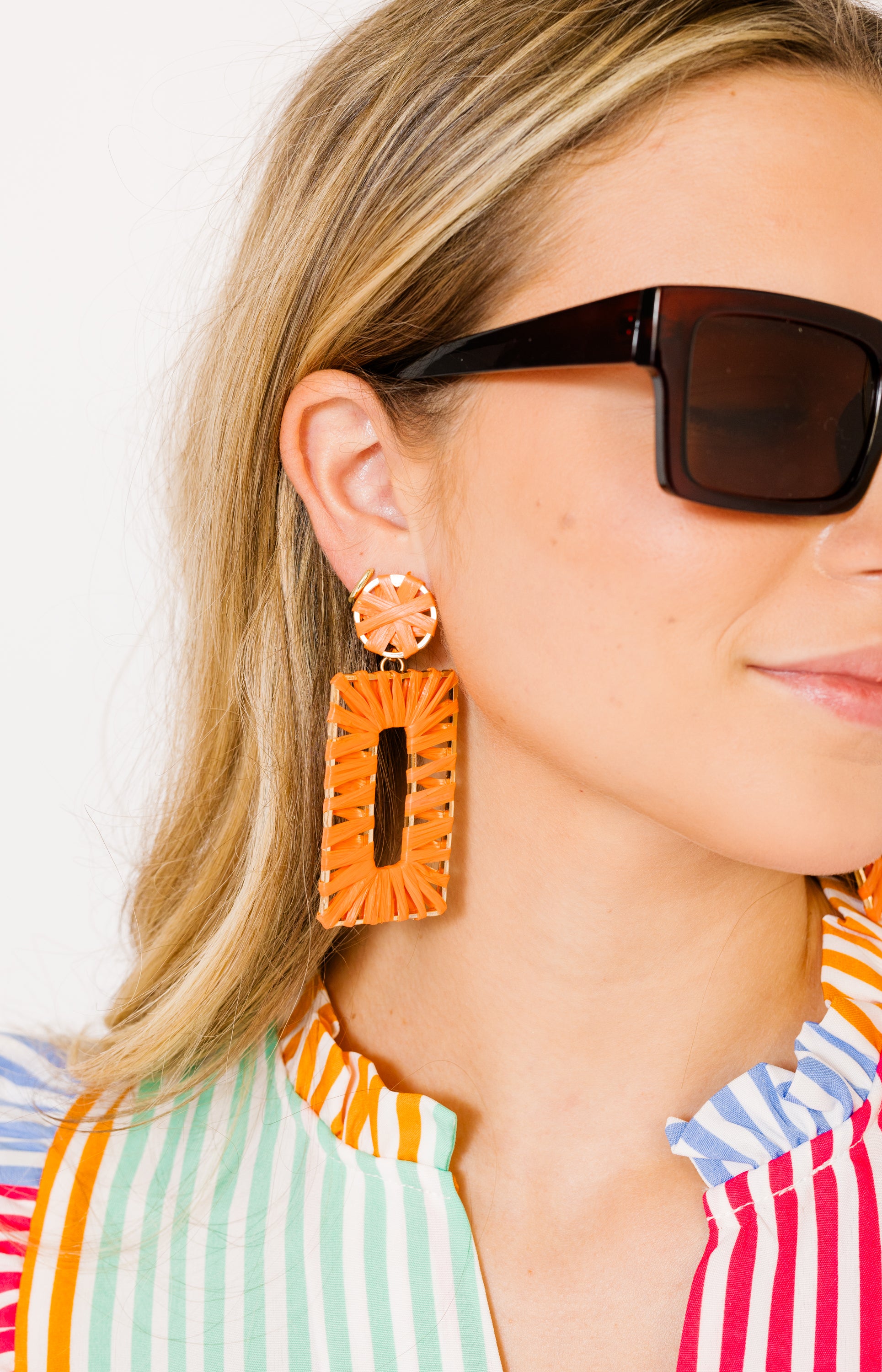 Square Drop Earrings, GOLD/ORANGE
