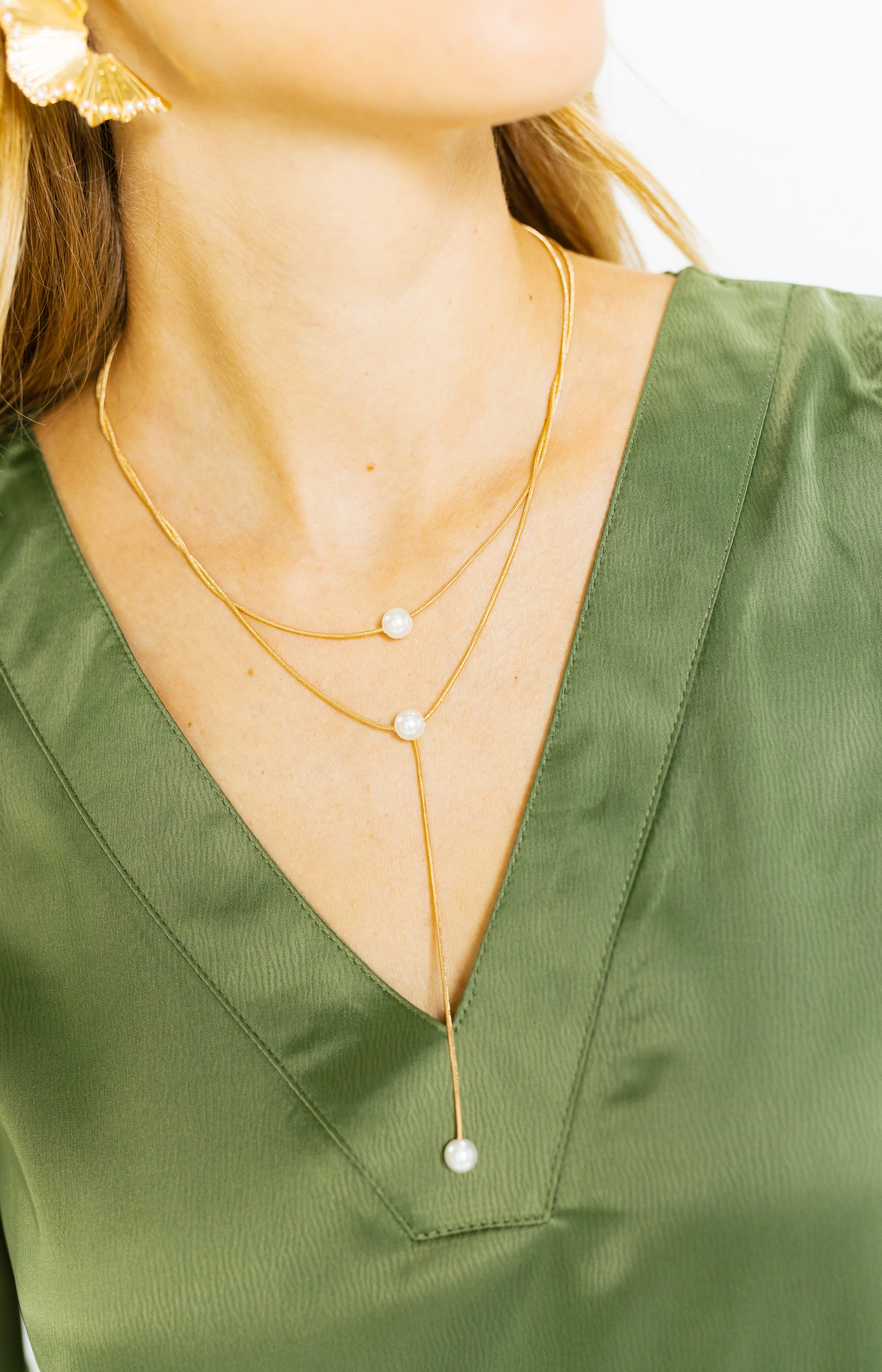 Layered Pearl Accent Necklace, GOLD