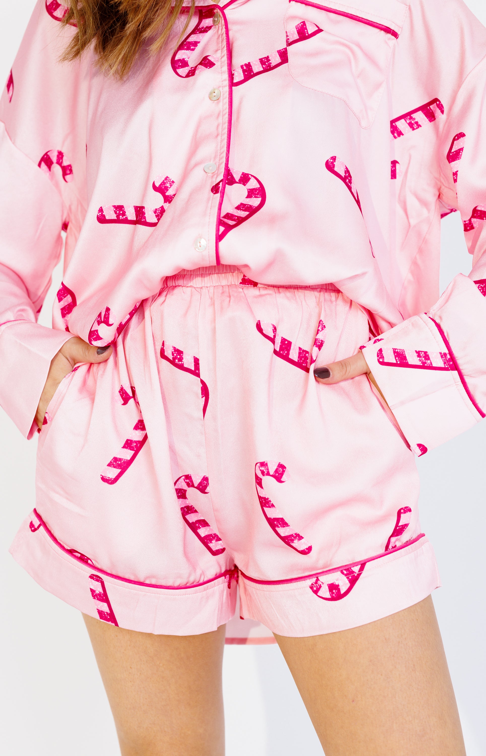 Candy Cane Craze Pajama Short, LIGHT PINK