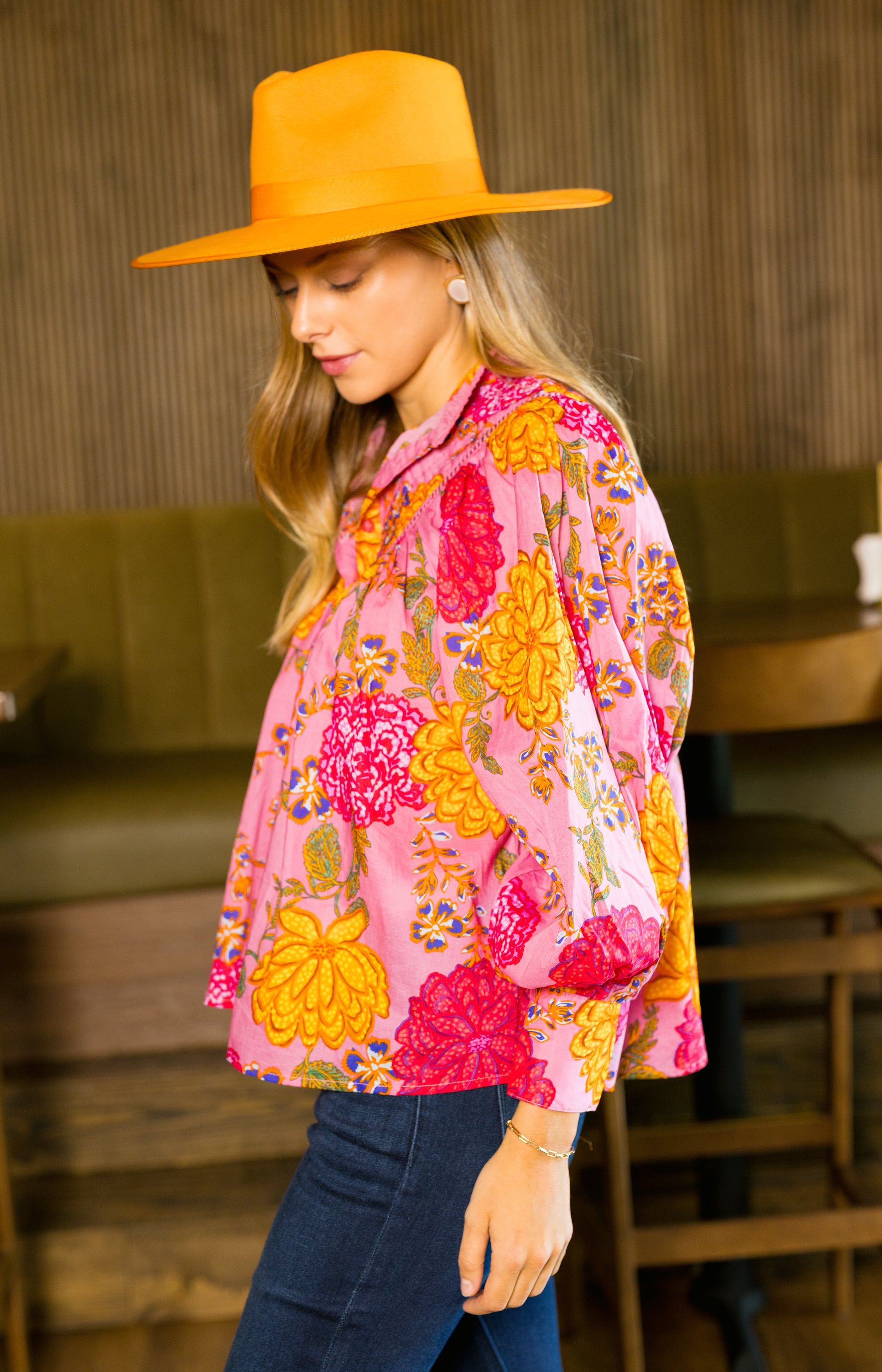 Olivia Button Down Top, PINK FLORAL