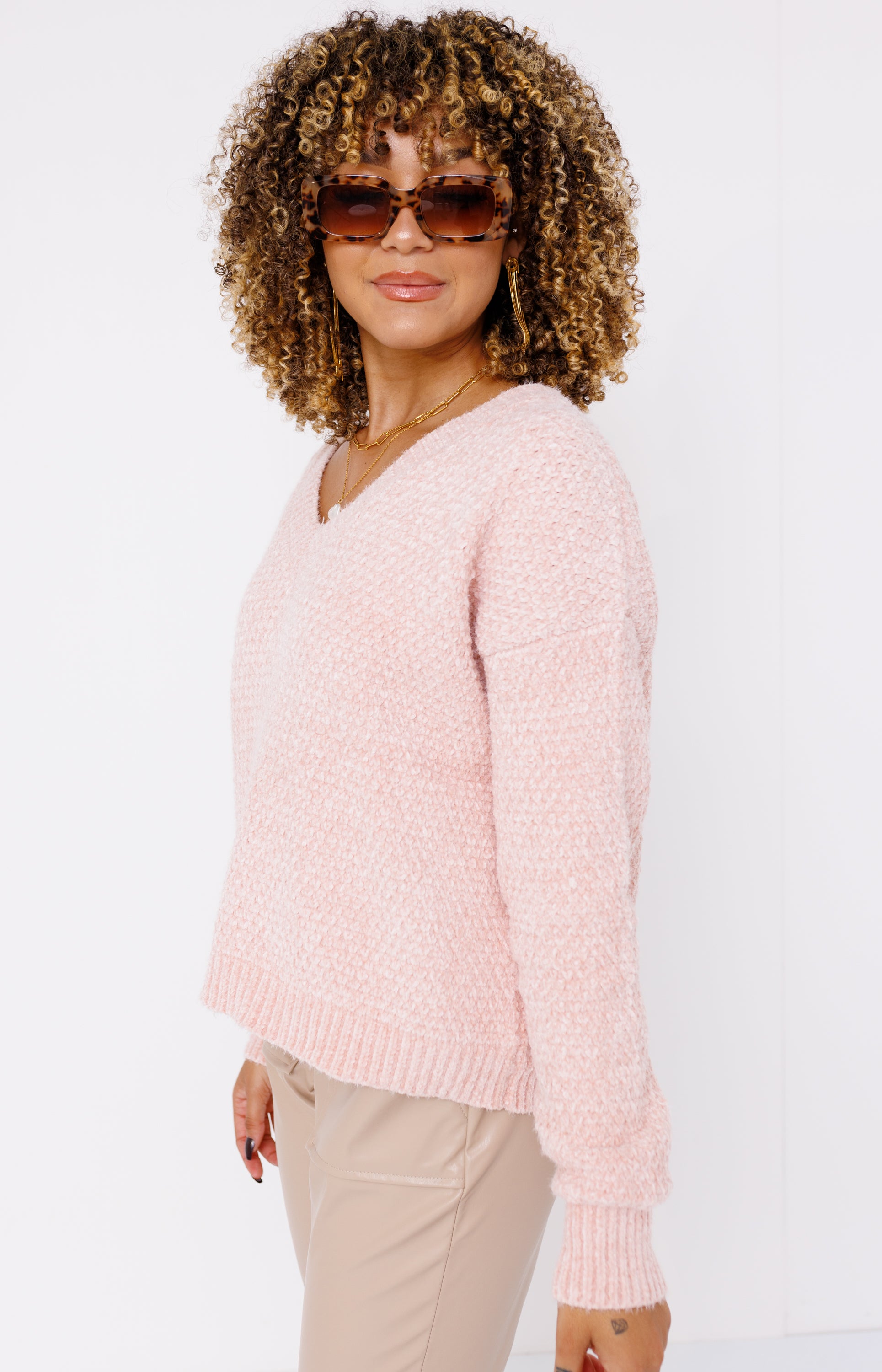 Poise Feel Sweater Top, DUSTY PINK