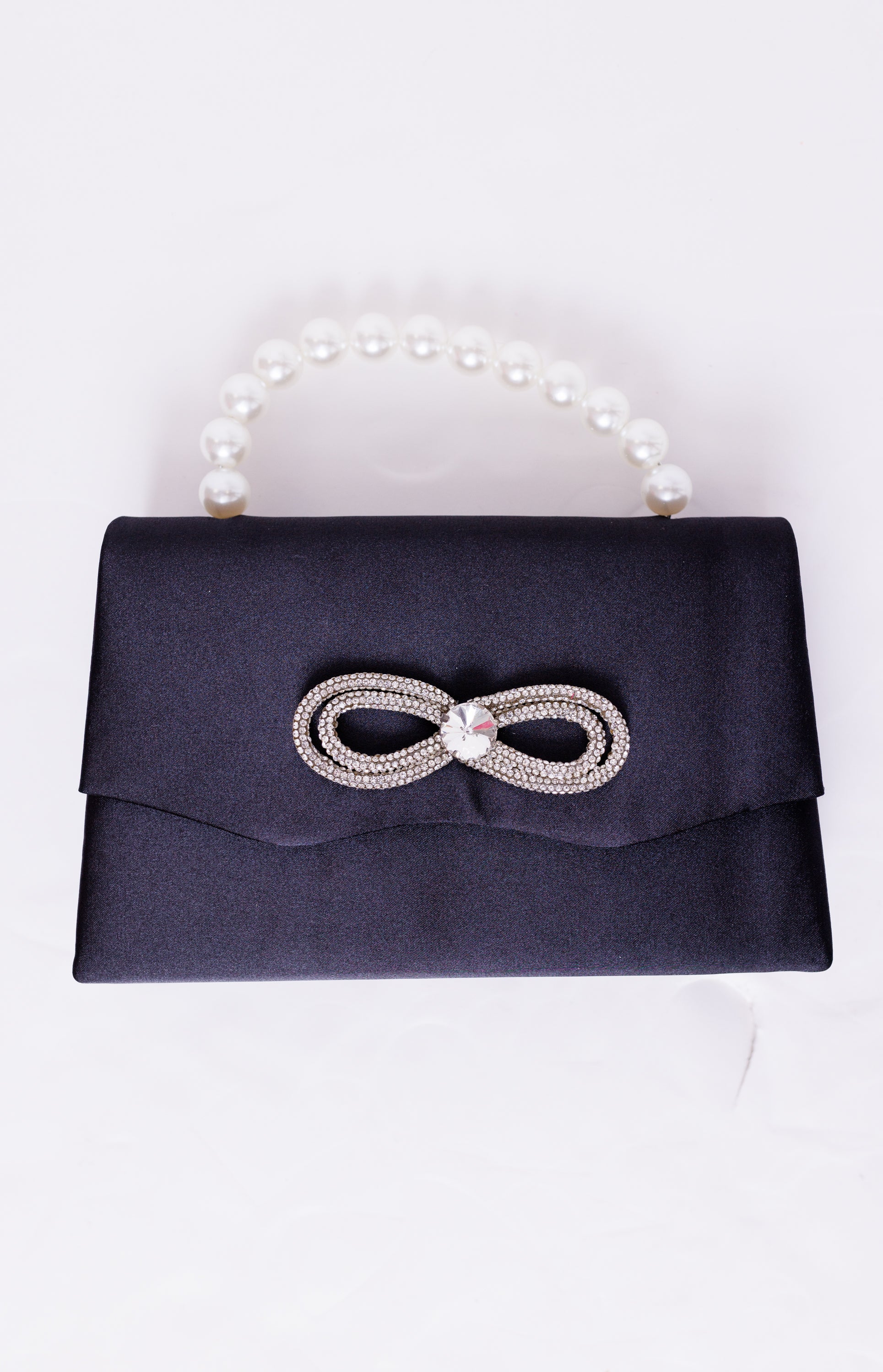 Serena Satin Bow Purse, BLACK