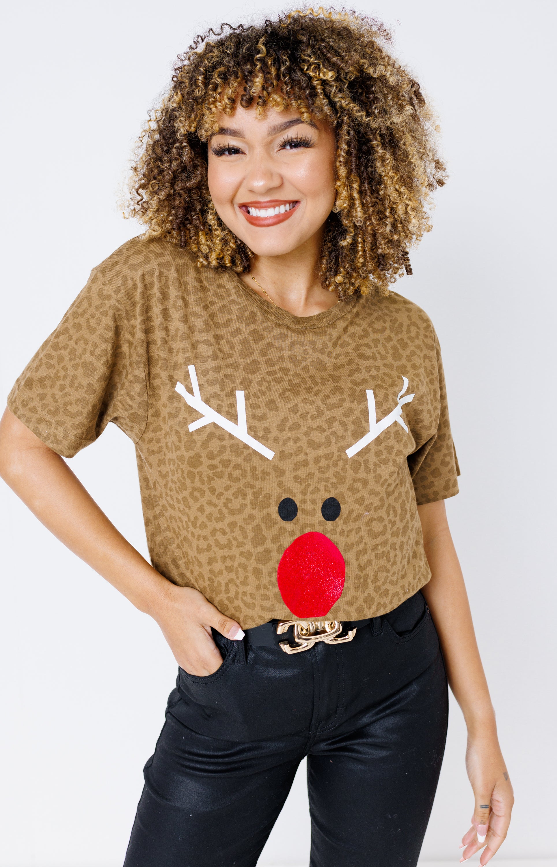 Reindeer Face Tee, BROWN