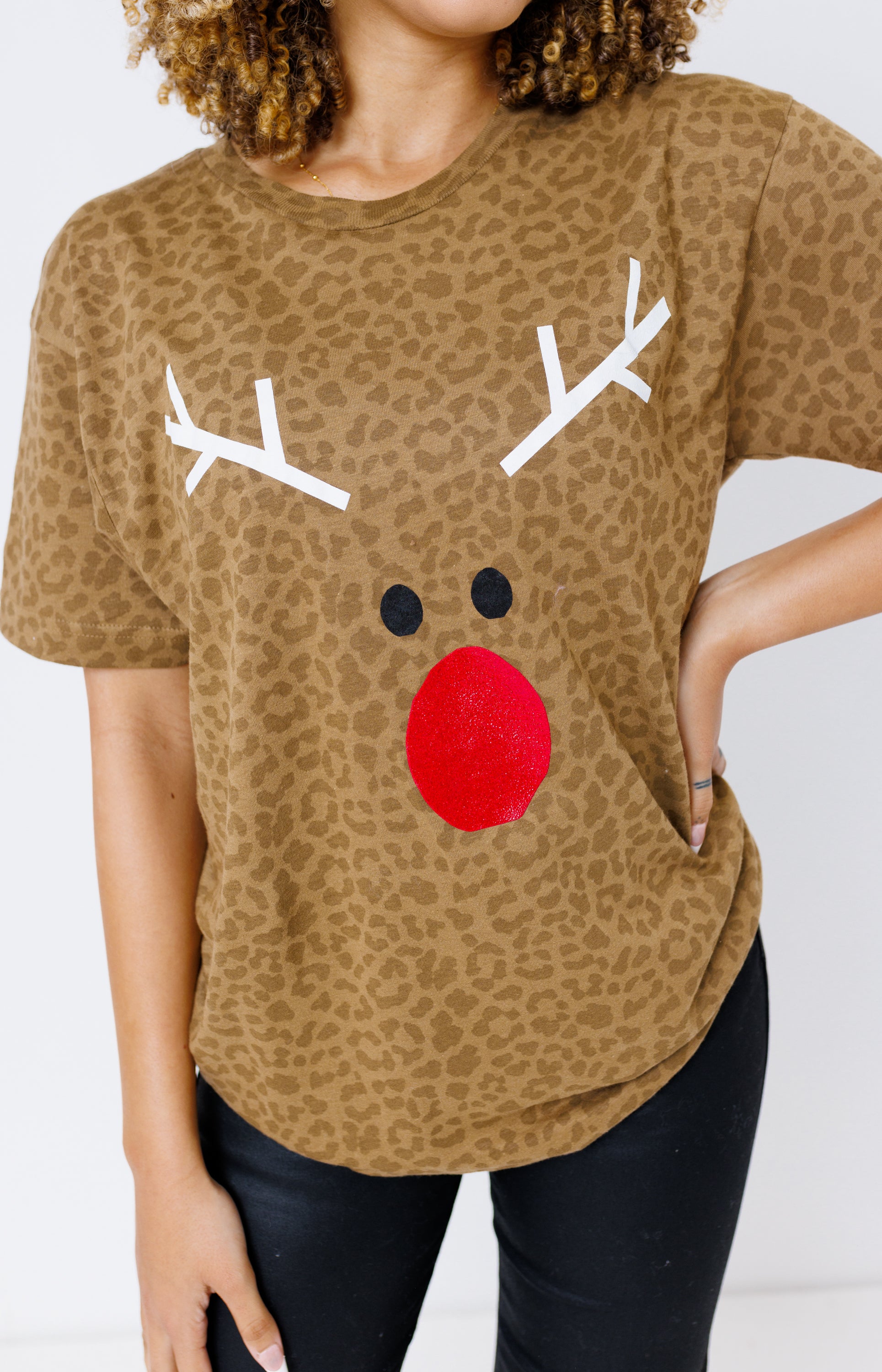 Reindeer Face Tee, BROWN