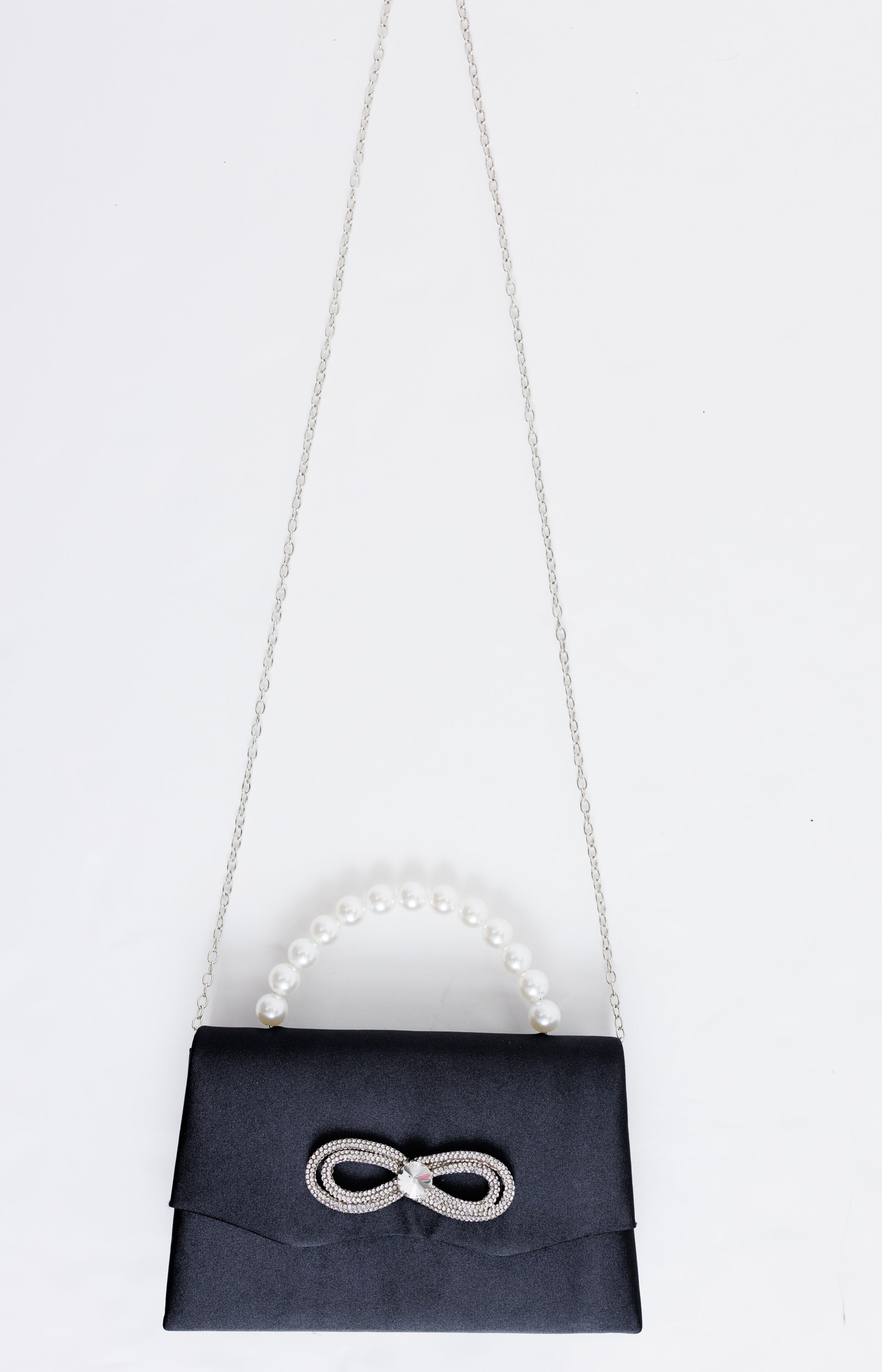 Serena Satin Bow Purse, BLACK