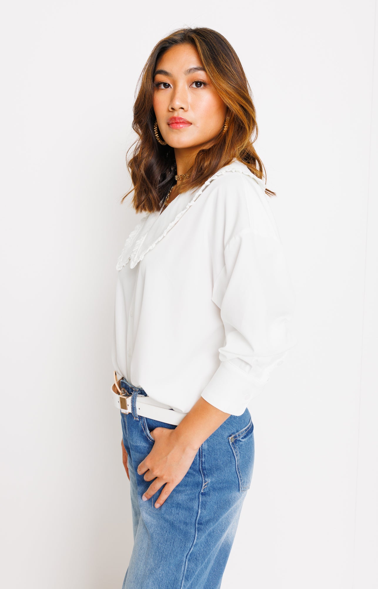 Party All-Night Button Down Top, BLACK