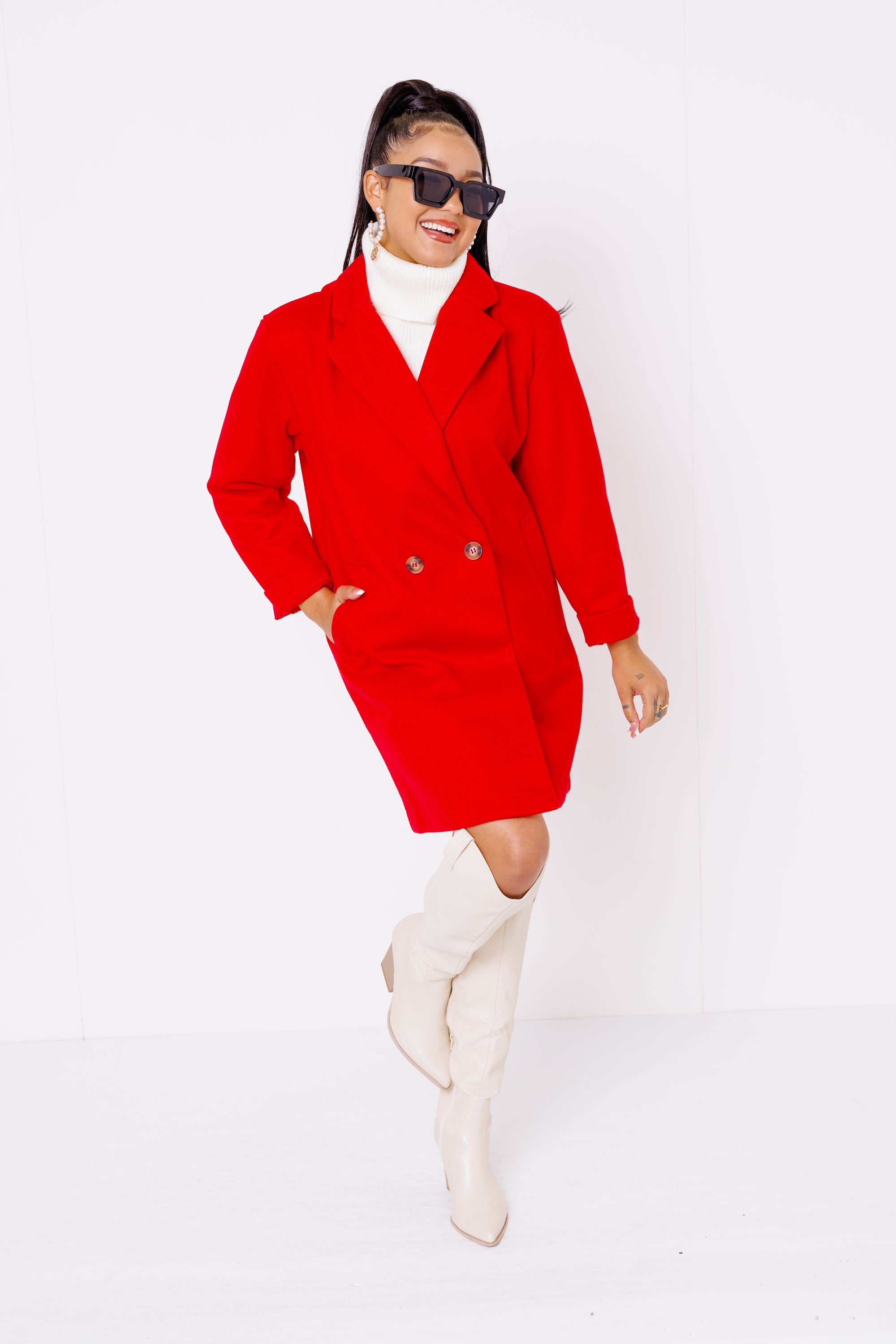 Skyline Trench Coat, RED