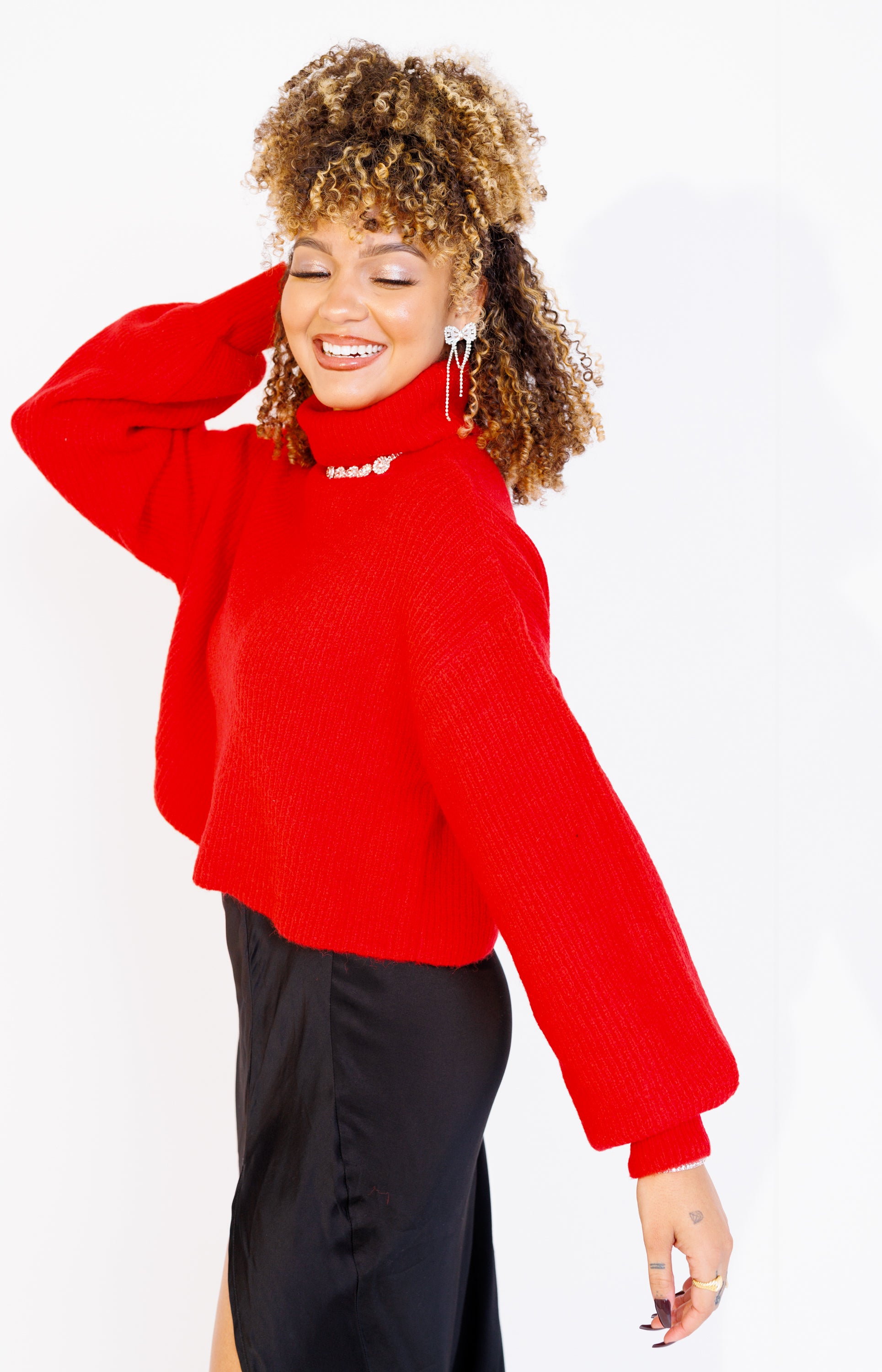 Sleek & Snug Turtleneck Top, RED