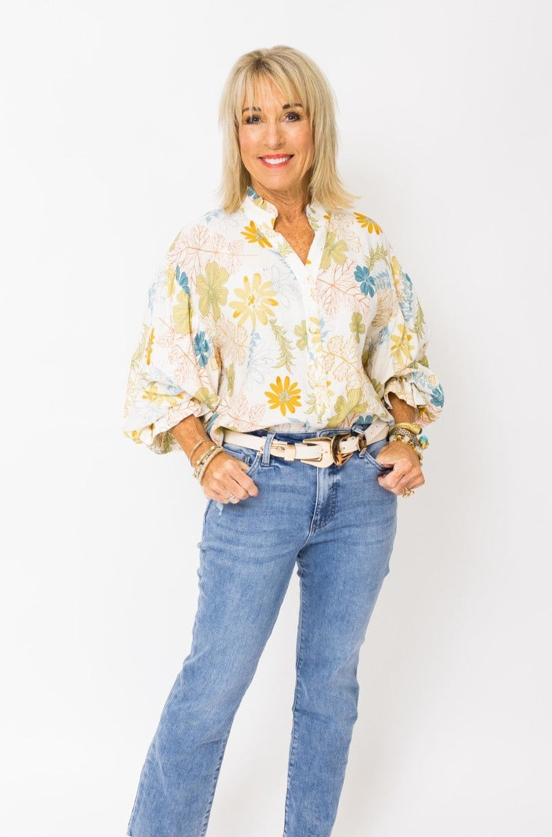 Fall Awaits Blouse, CREAM/TEAL