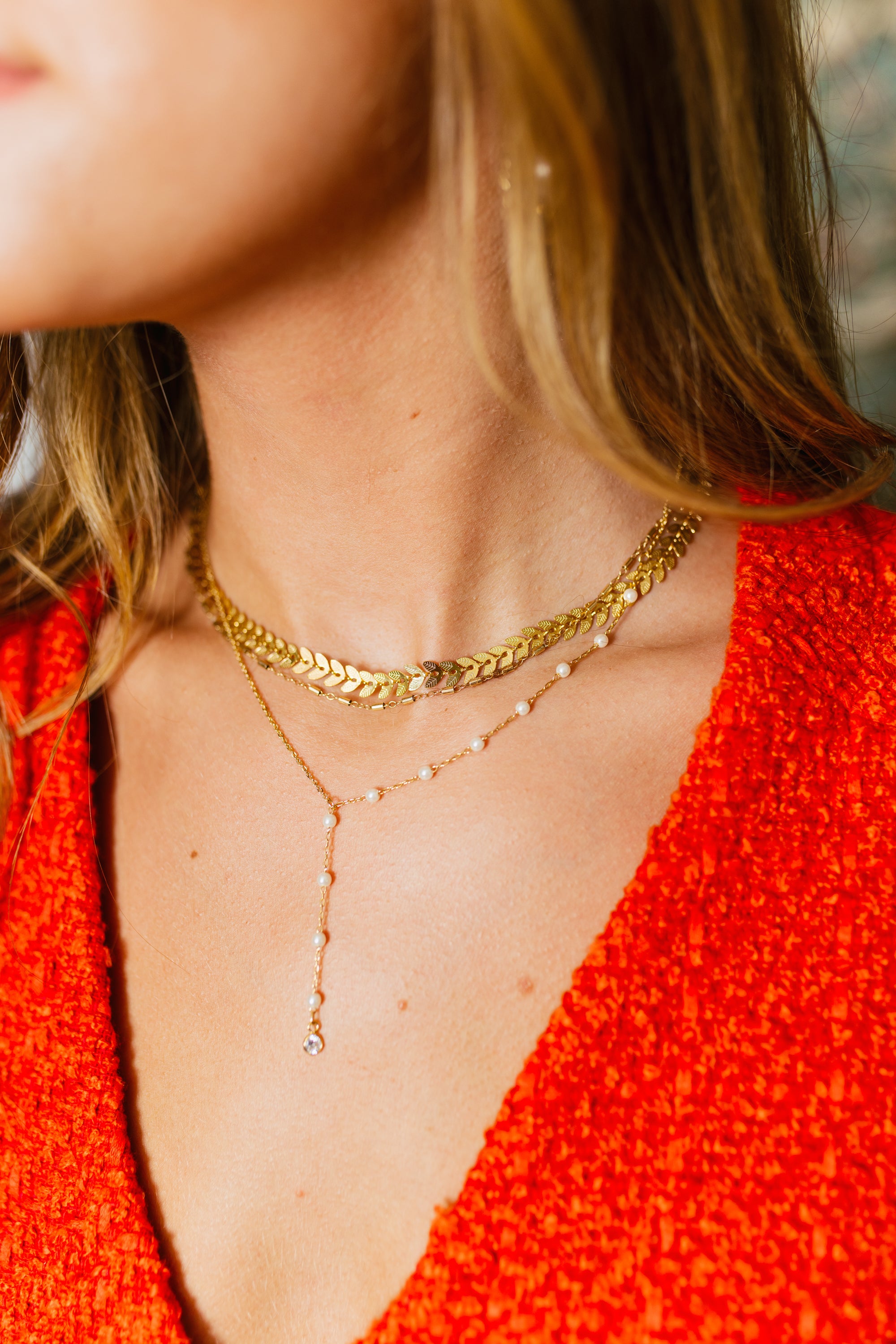 Small Pearl Chain Necklace, GOLD