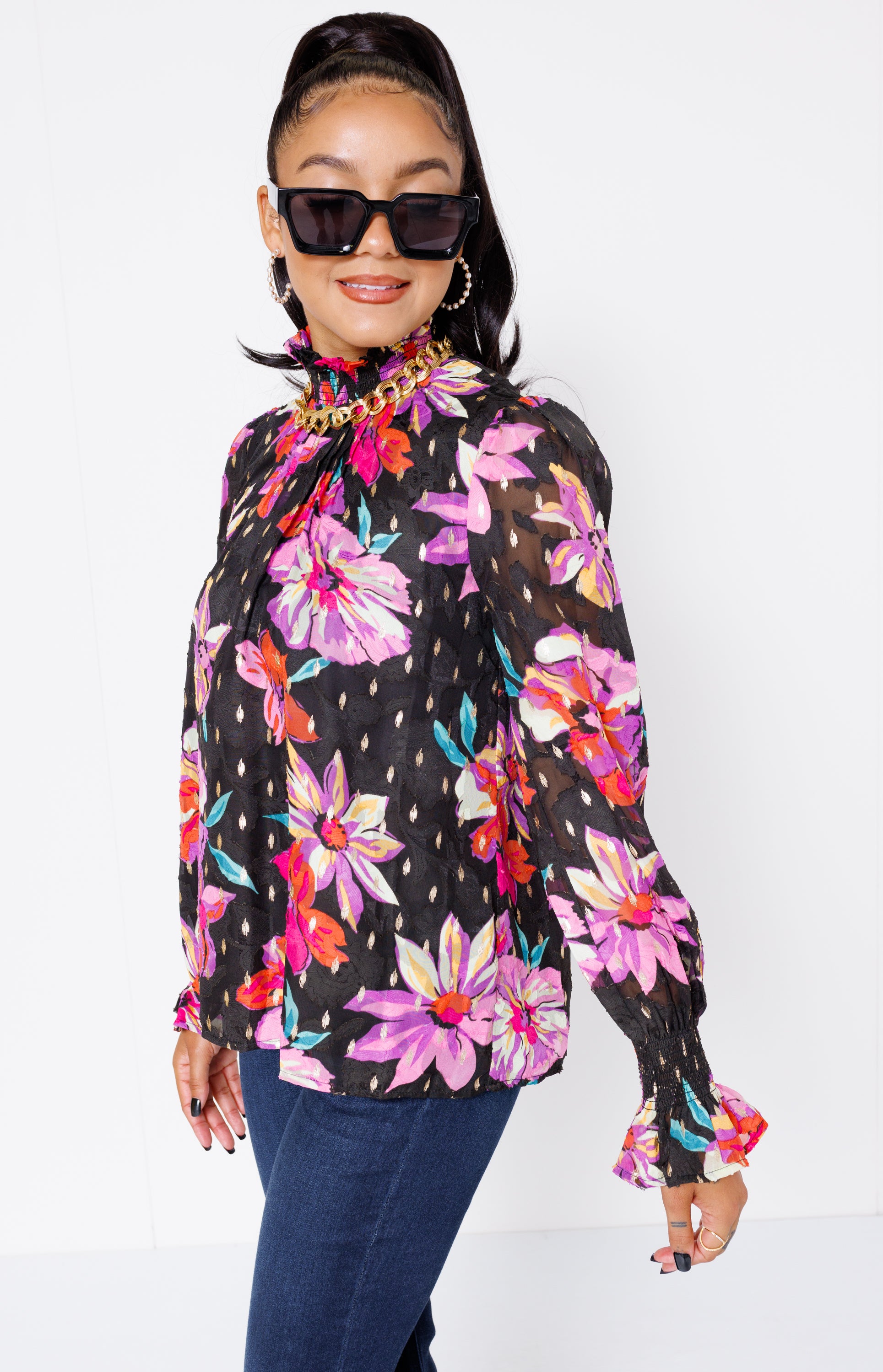 Floral Elegance Top, BLACK MULTI