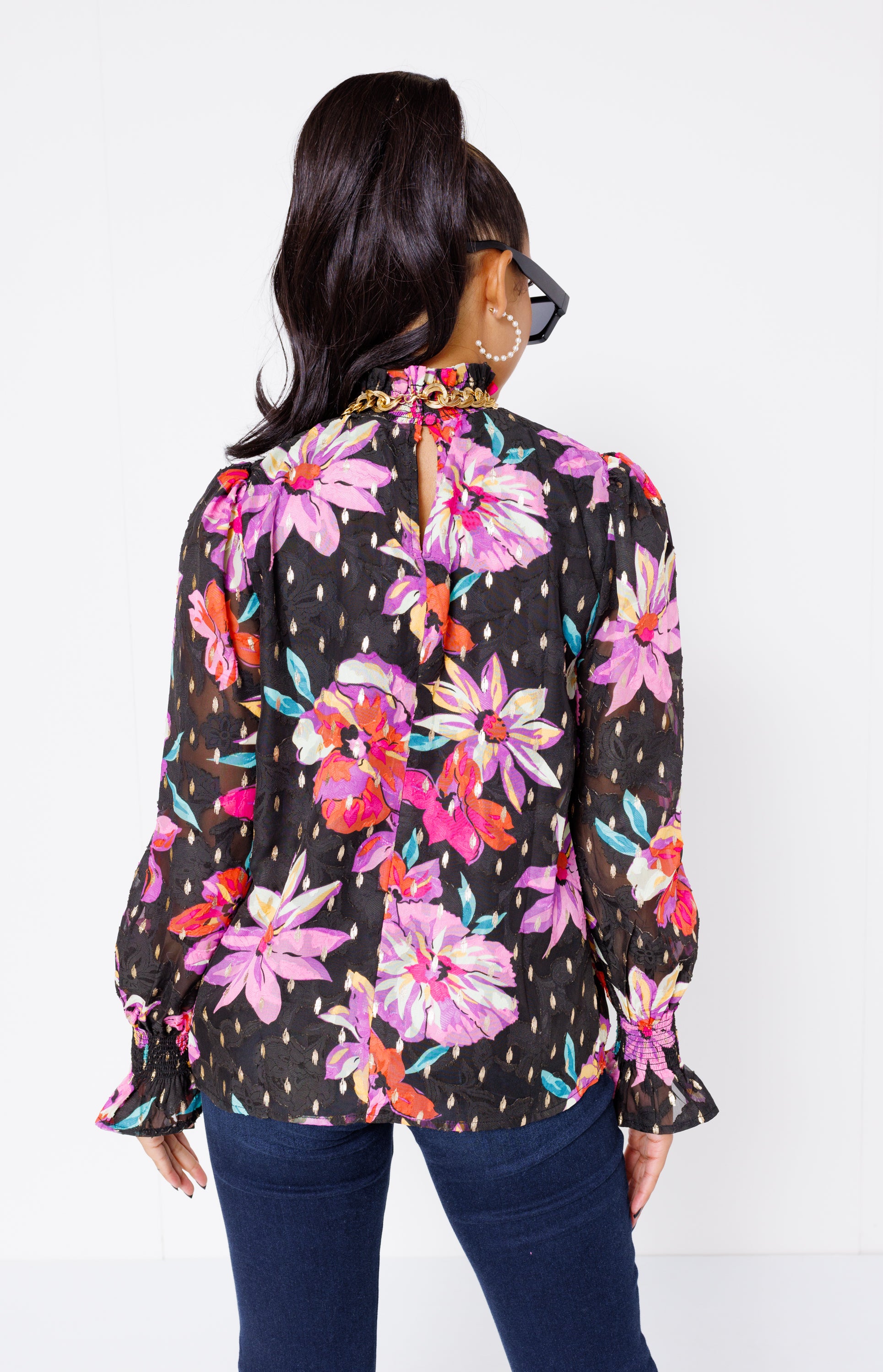 Floral Elegance Top, BLACK MULTI