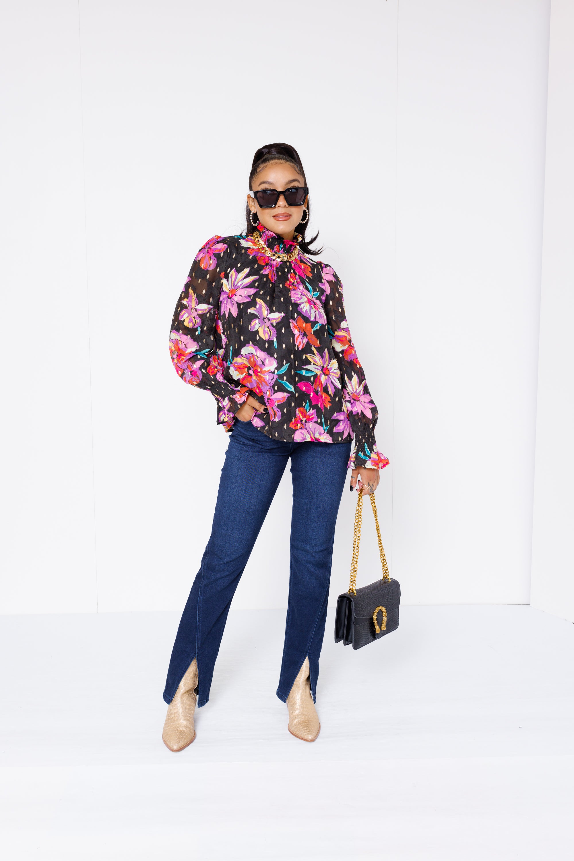 Floral Elegance Top, BLACK MULTI