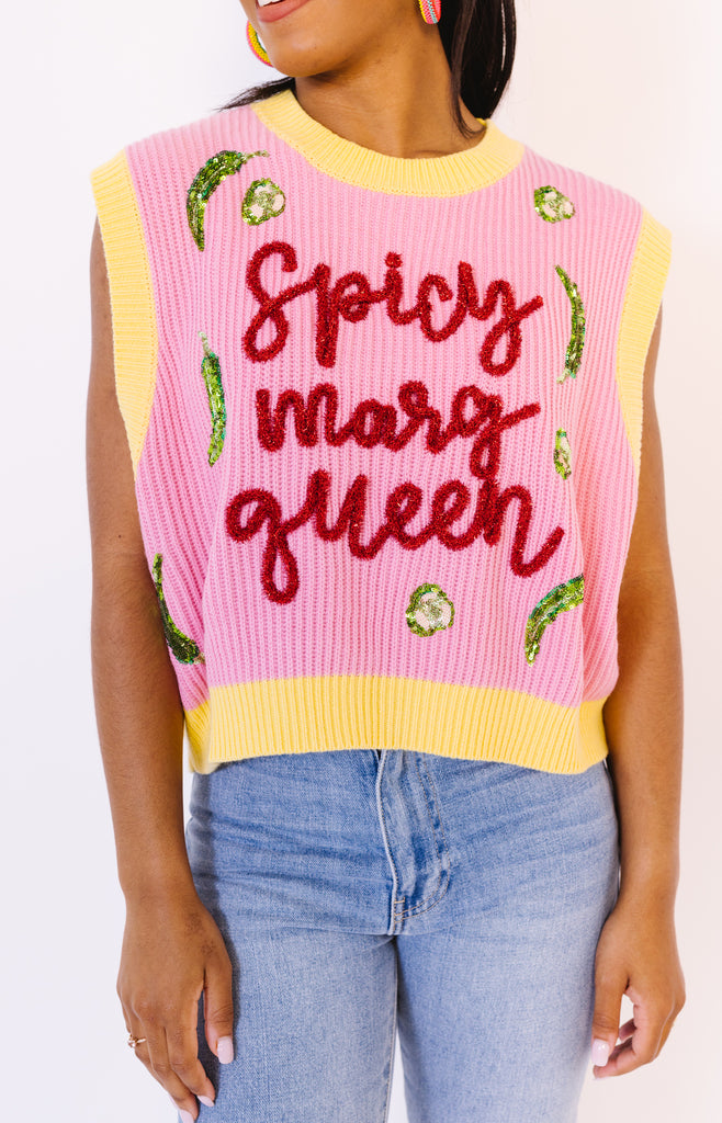 Queen of Sparkles: Spicy Marg Queen Sweater Tank, PINK