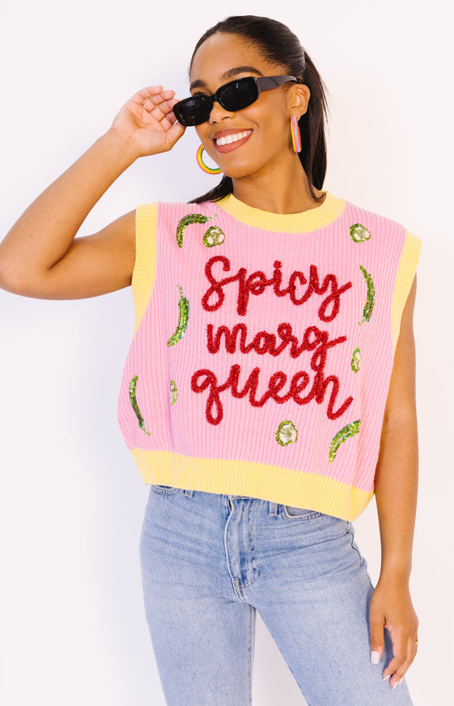 Queen of Sparkles: Spicy Marg Queen Sweater Tank, PINK