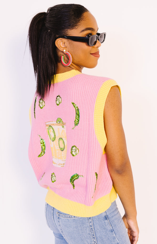 Queen of Sparkles: Spicy Marg Queen Sweater Tank, PINK