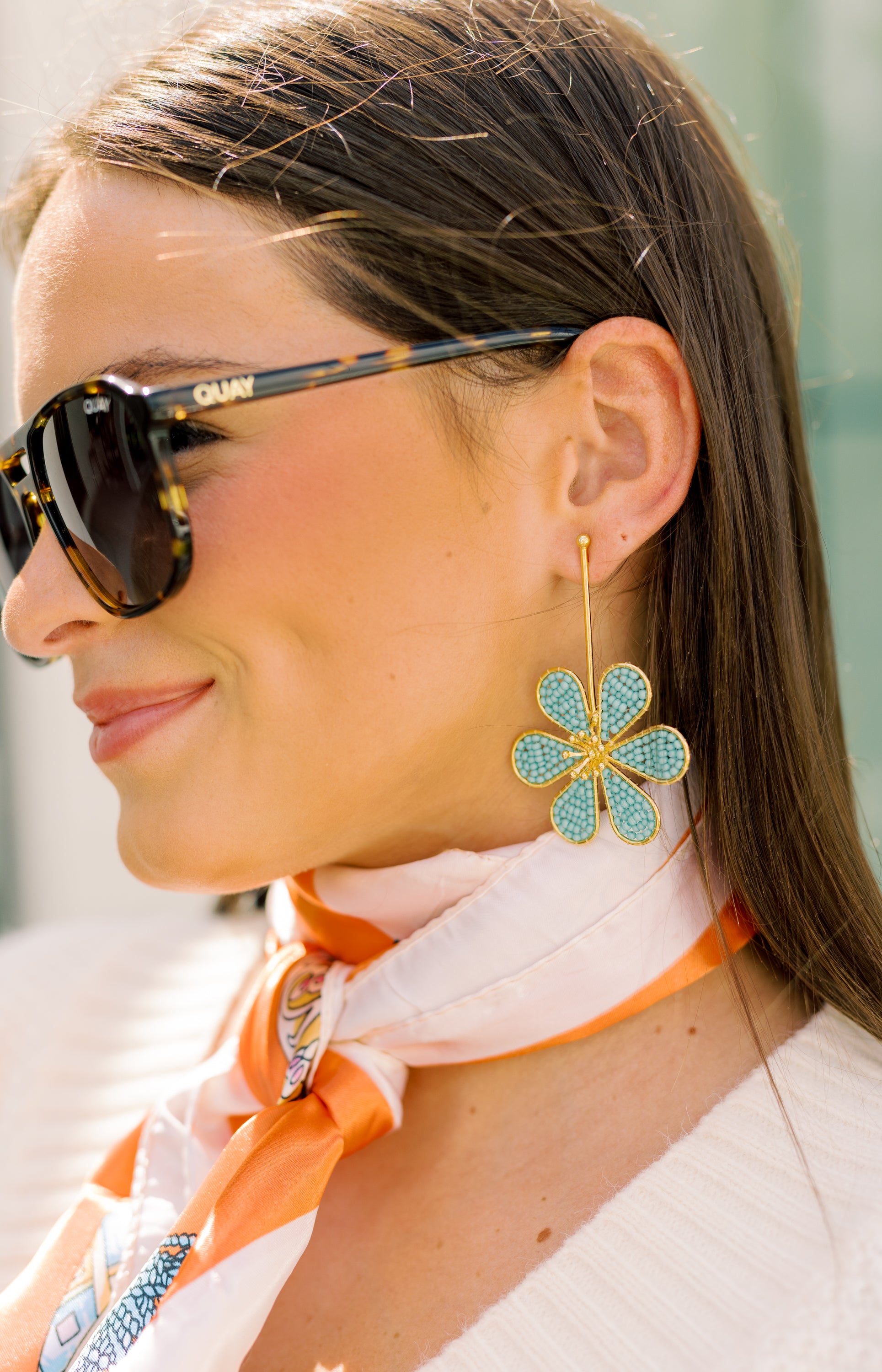 Treasure Jewels: Drop Daisy Earrings, TURQUOISE