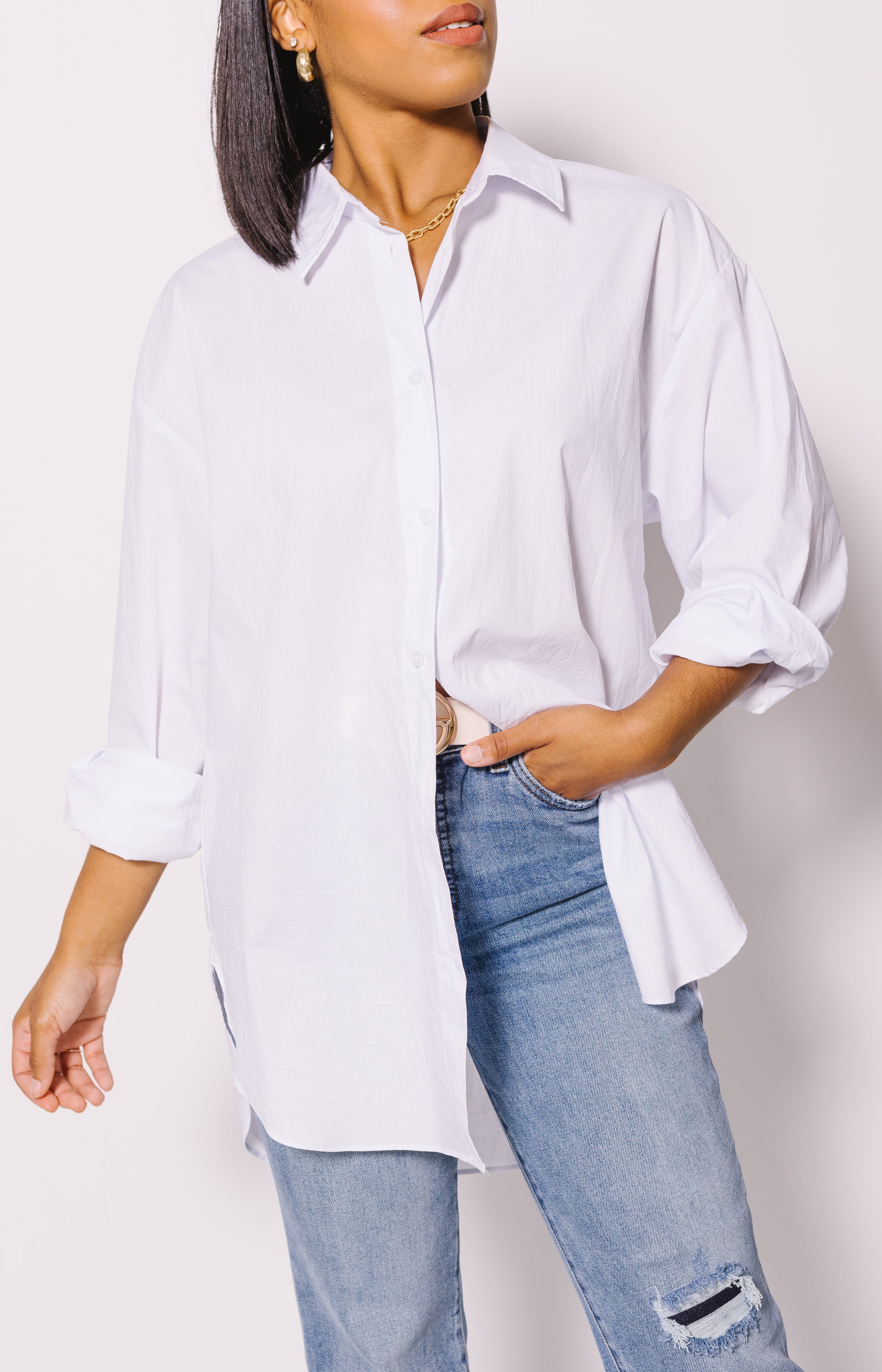 Flawless Button Down Shirt, WHITE