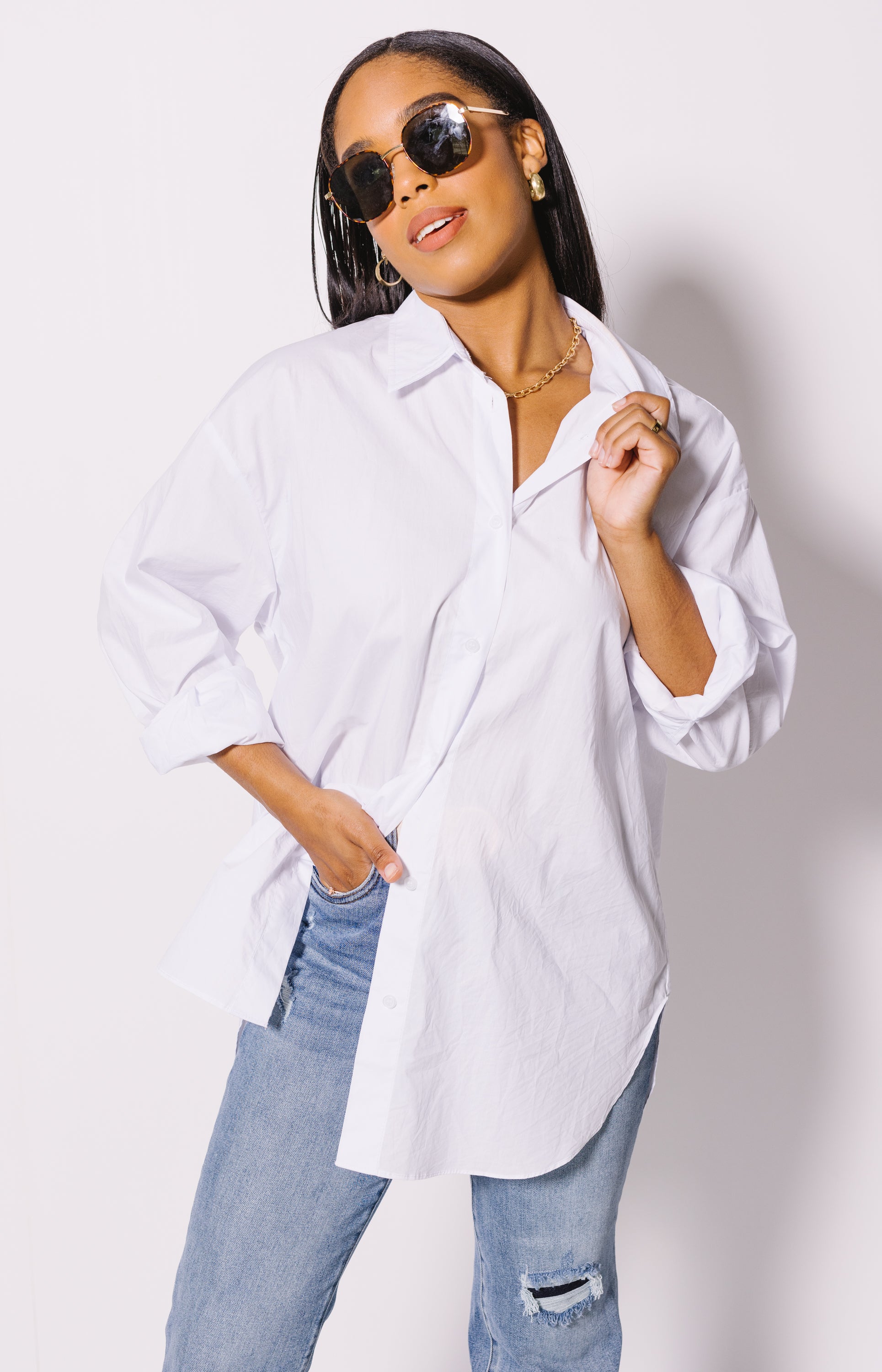 Flawless Button Down Shirt, WHITE