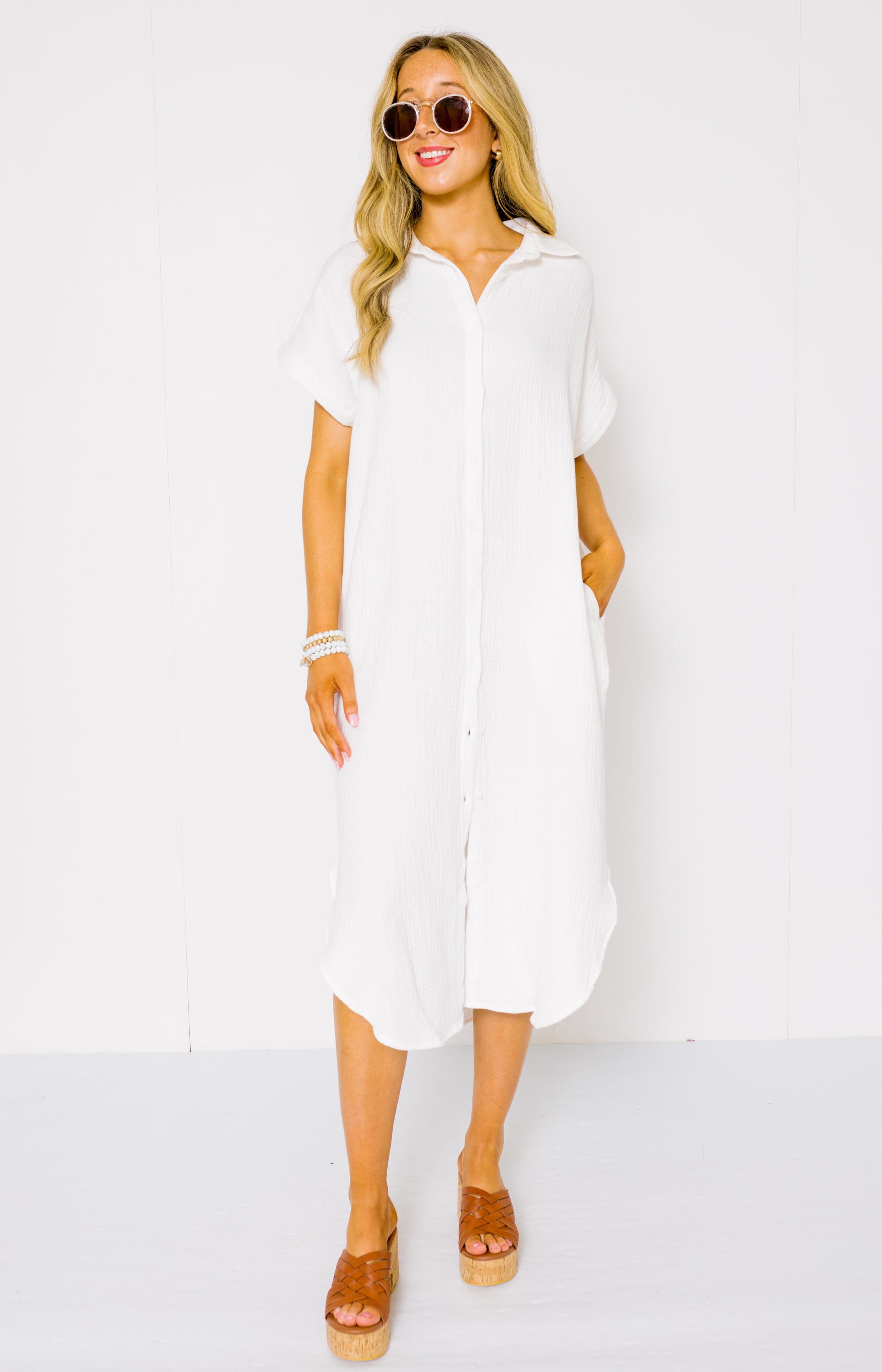 Walk on the Beach Midi Dress , WHITE