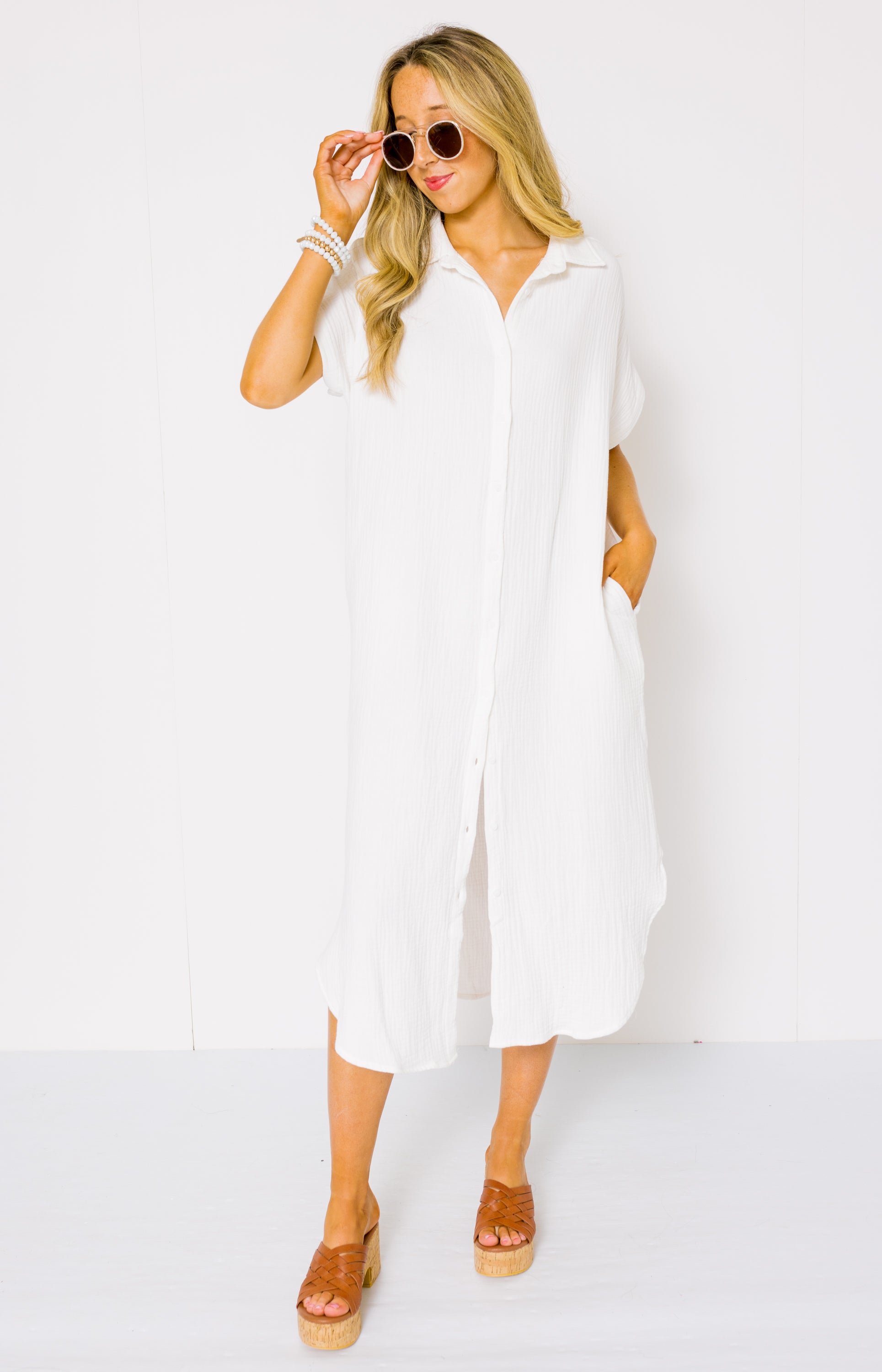 Walk on the Beach Midi Dress , WHITE