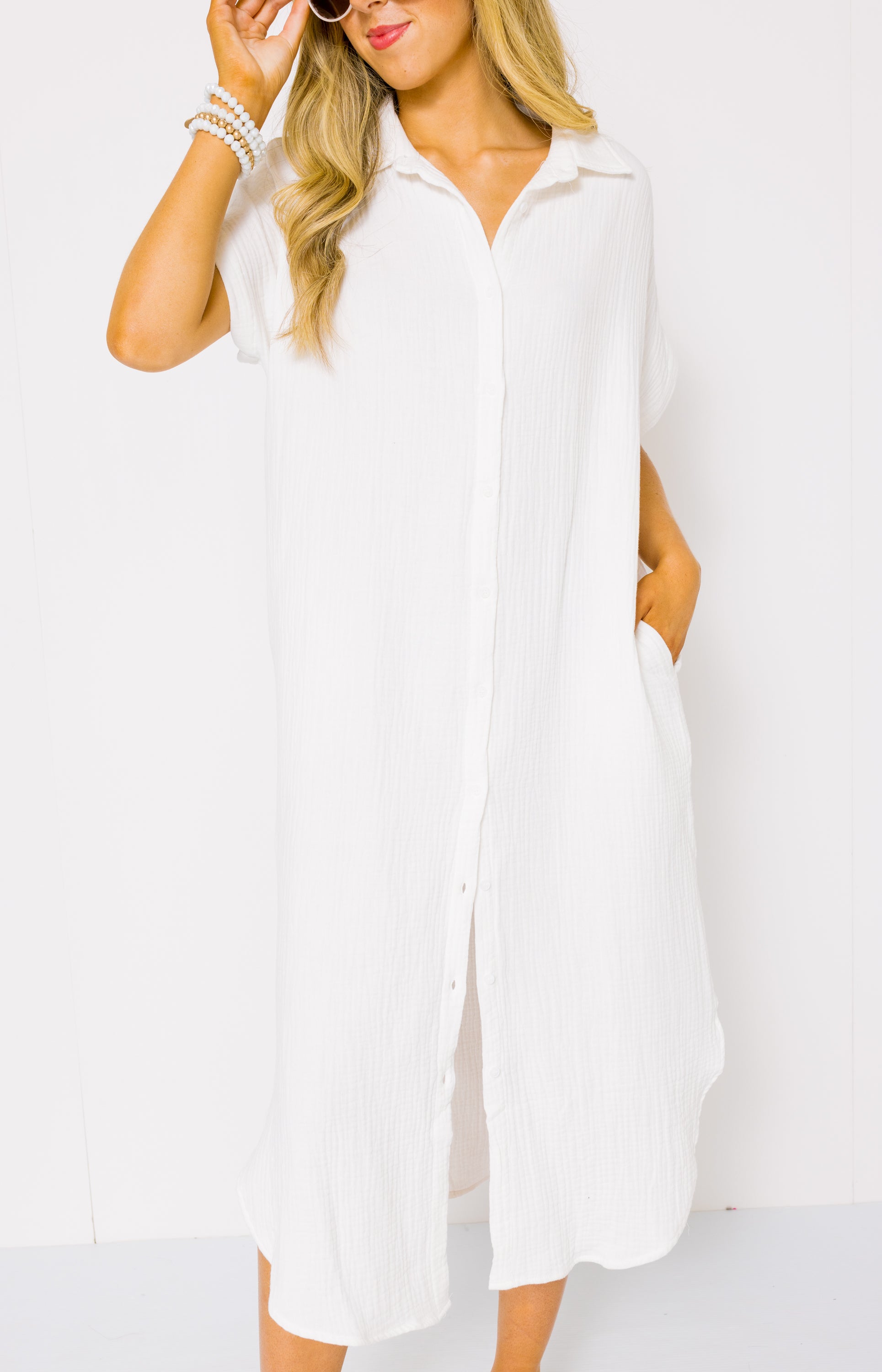 Walk on the Beach Midi Dress , WHITE